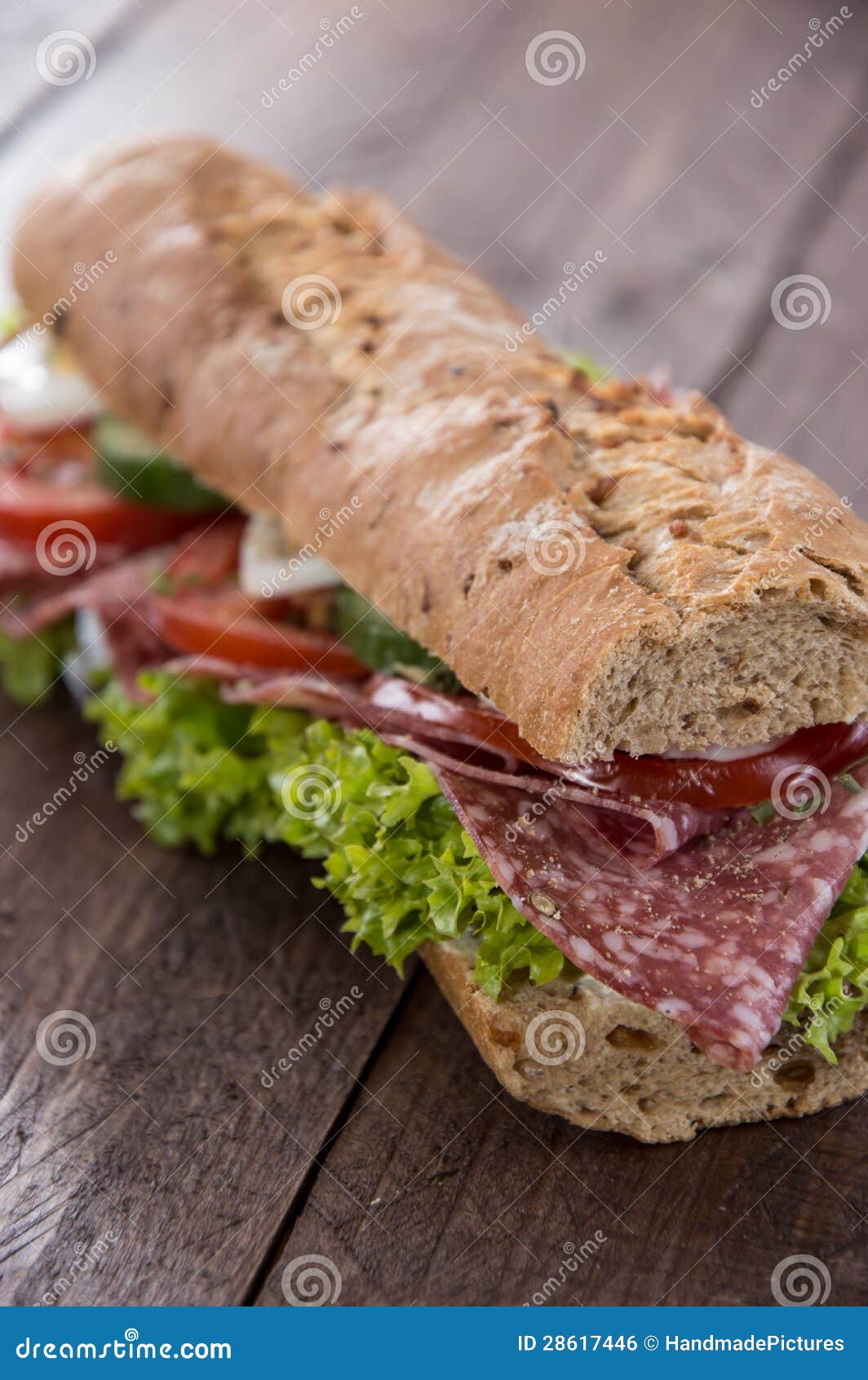 Fresh Salami Baguette stock photo. Image of macro, snack 28617446