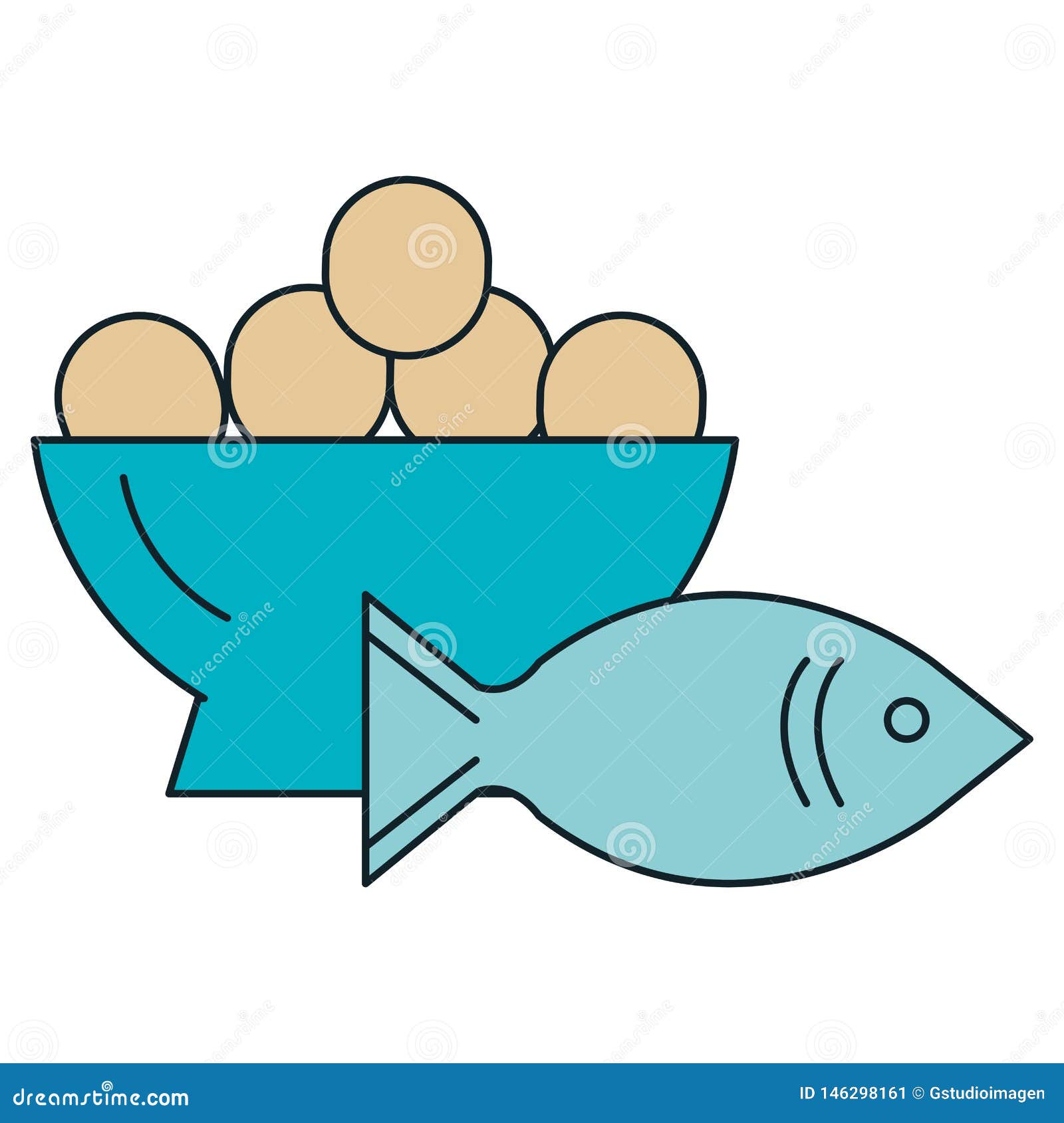 Fresh Salmon Fish with Eggs Bowl Stock Illustration - Illustration