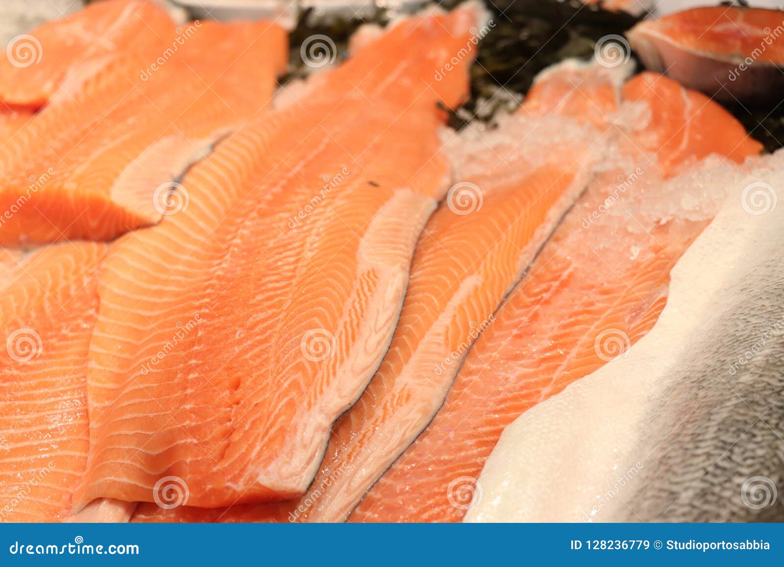 Fresh Salmon at a Fish Market Stock Image Image of retail, delicious