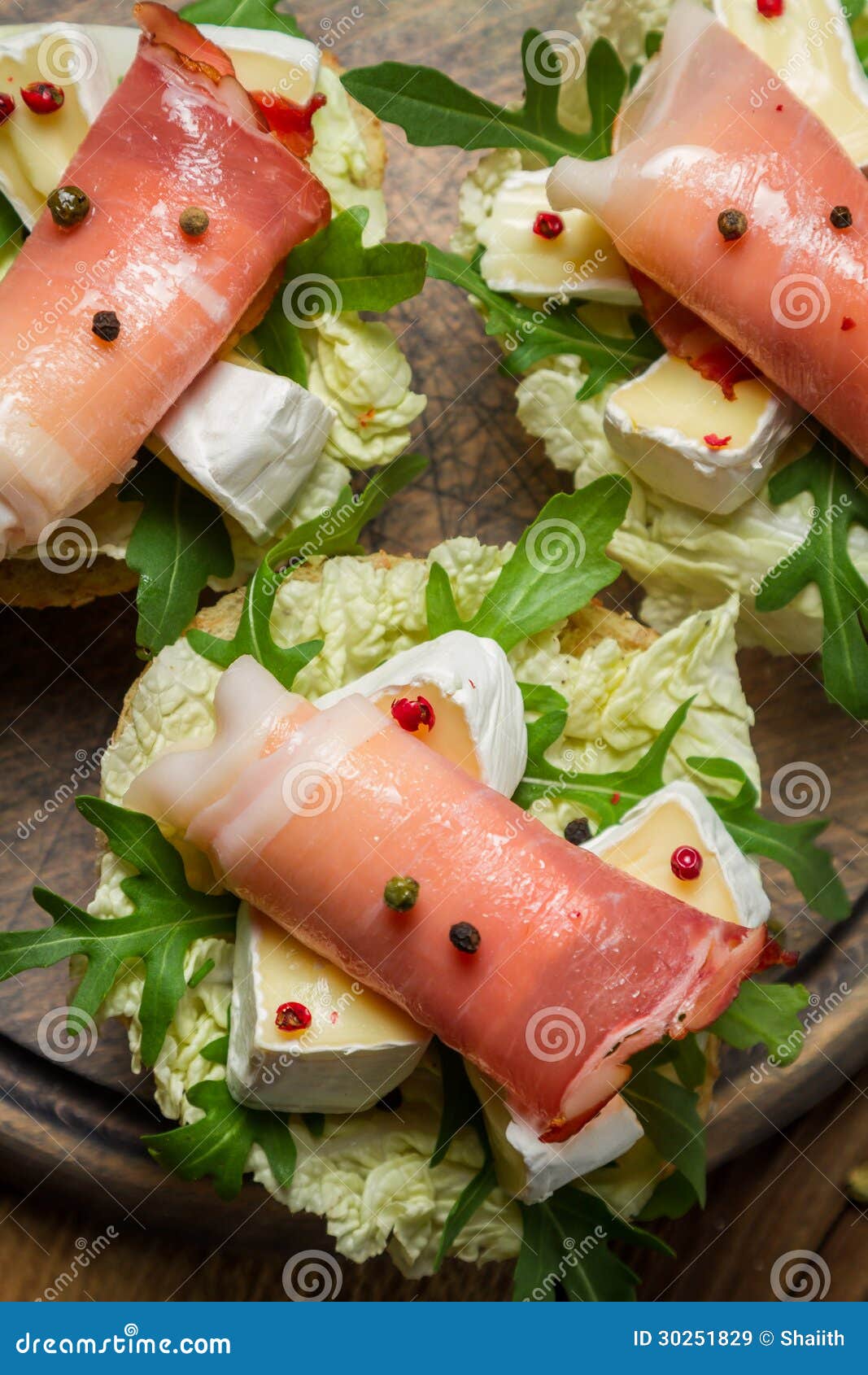 Fresh Sandwiches with Parma Ham and Brie Cheese Stock Image Image of