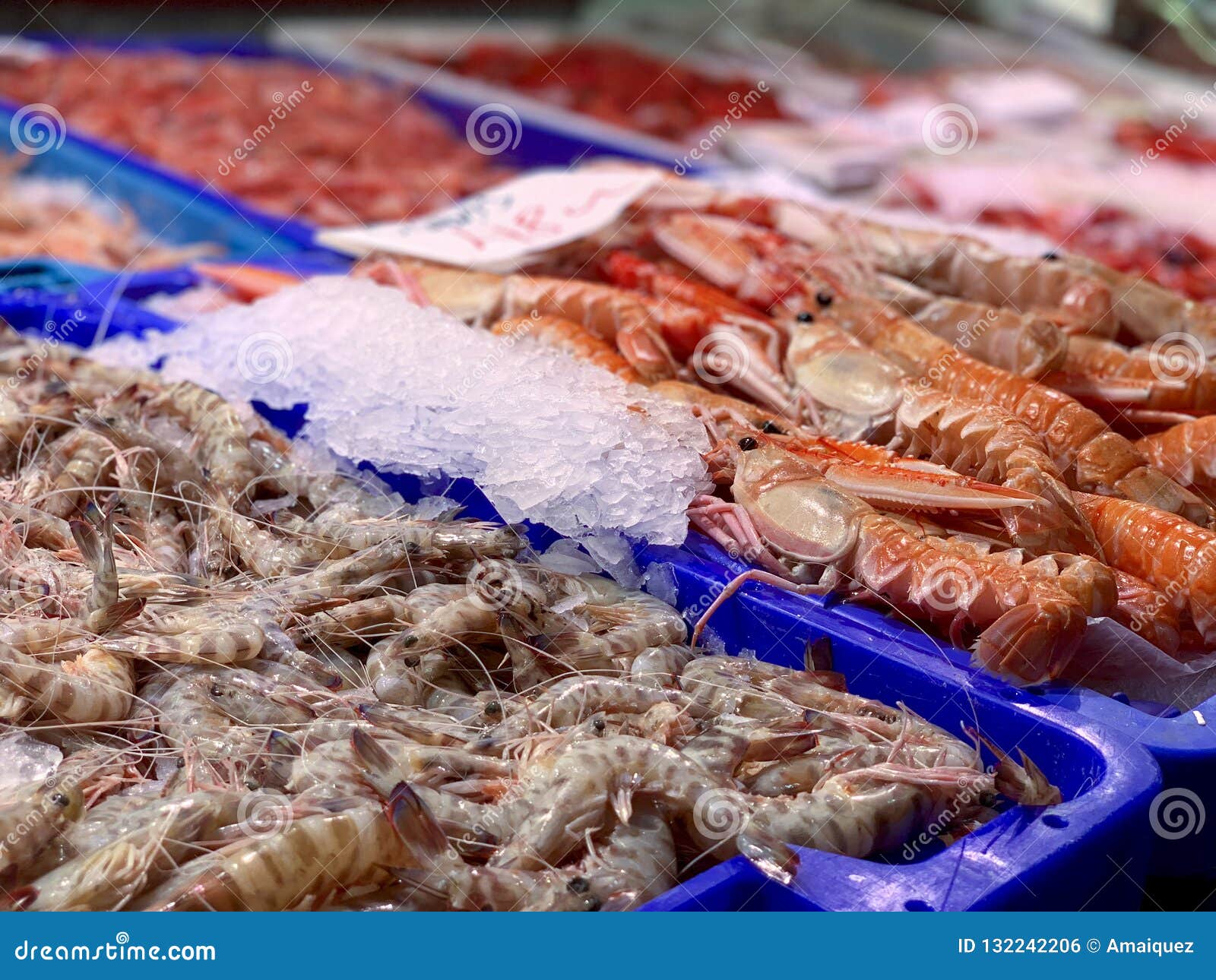 fresh seafood in a food market,
