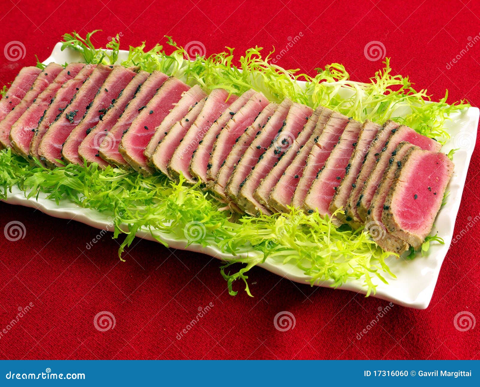 Fresh Seared Tuna Fish Slices On Tray Stock Photo Image 17316060