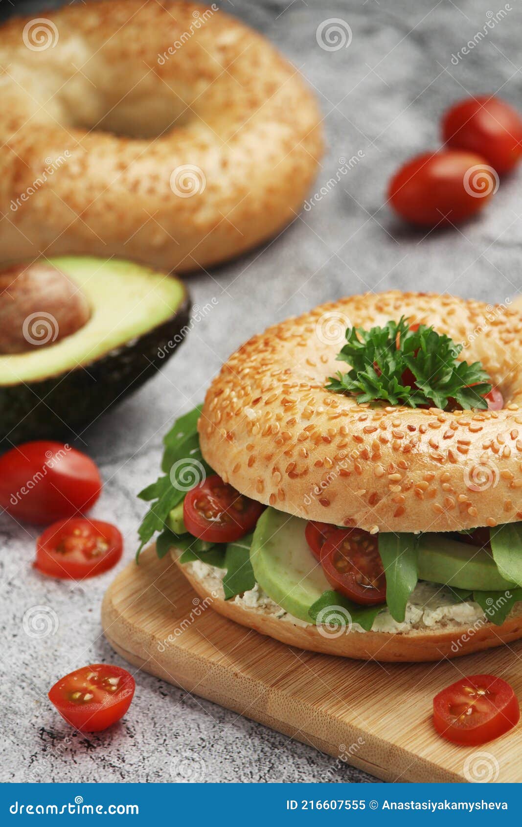 Sesame Bagels with Tomatoes and Ham Stock Image Image of bagels, healthy 216607555