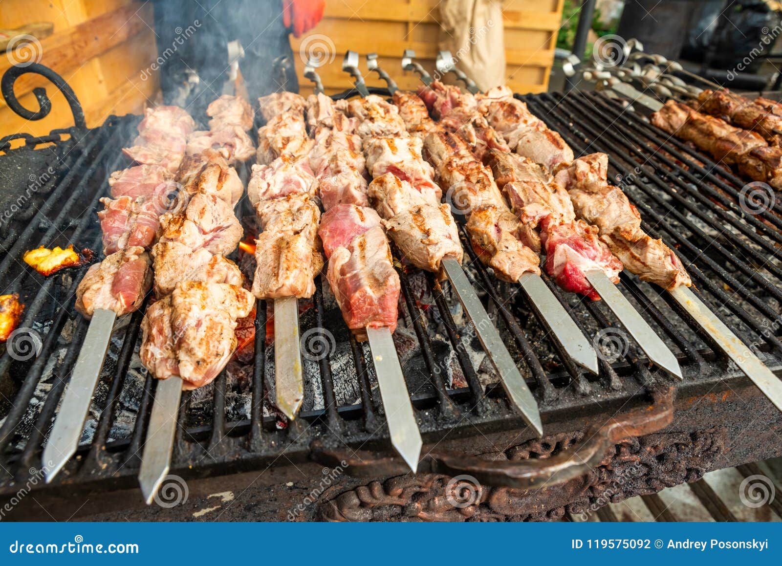 Meat on Skewers an Open Fire Stock Photo - Image of kitchen, flame ...