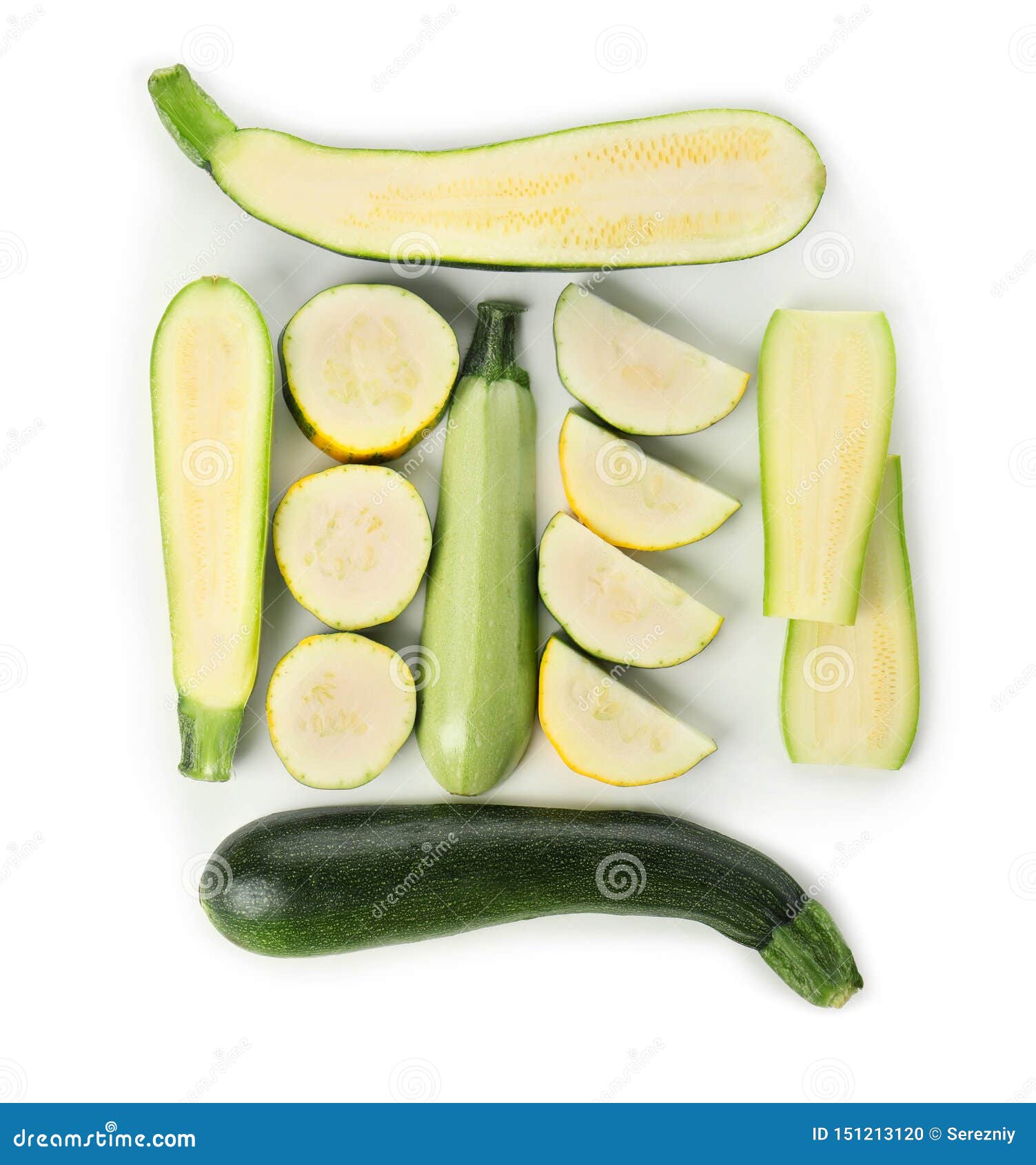 Fresh Sliced Zucchinis on White Background Stock Photo Image of