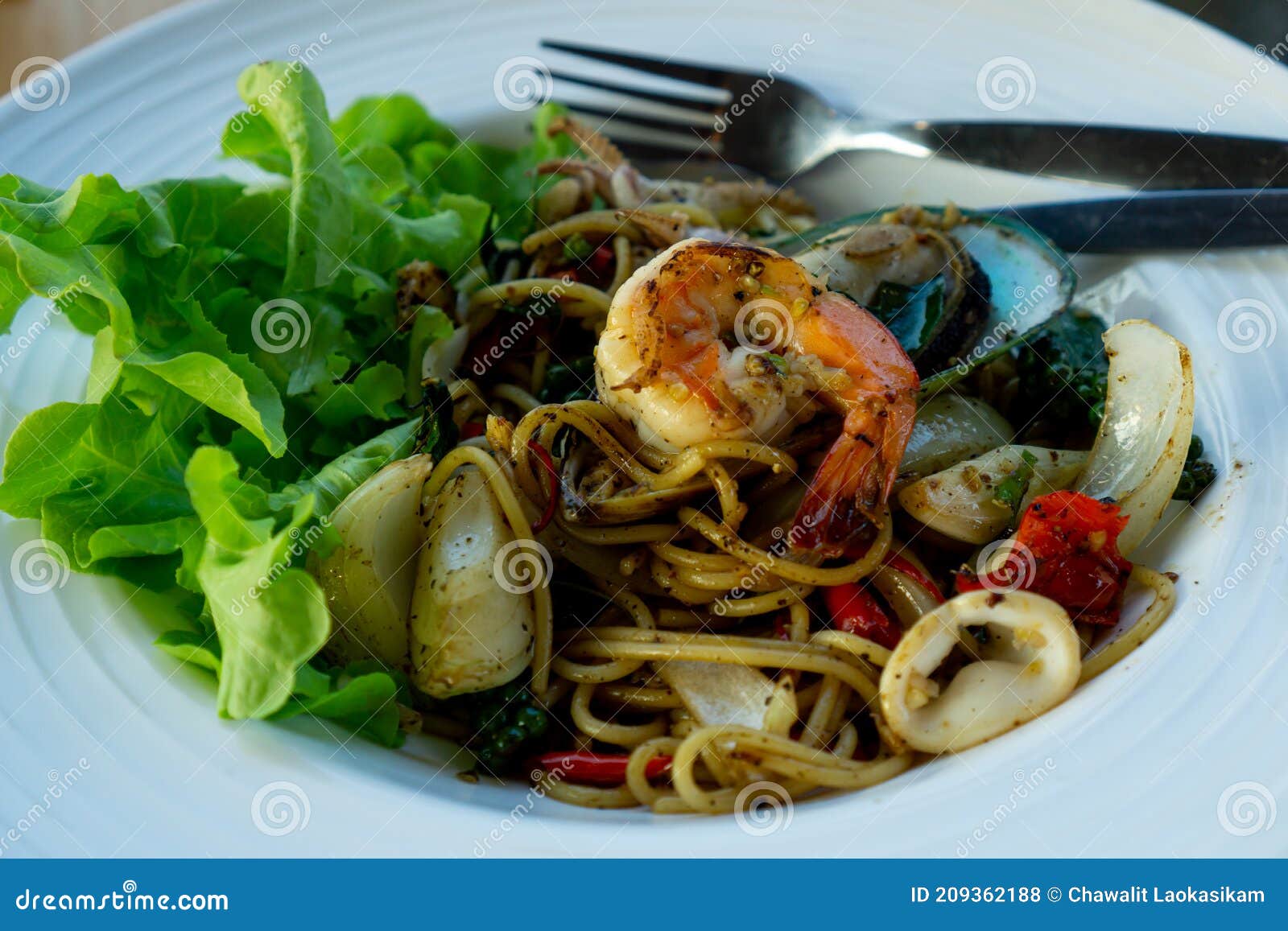 Fresh Spaghetti Pasta with Seafood Stock Photo Image of light