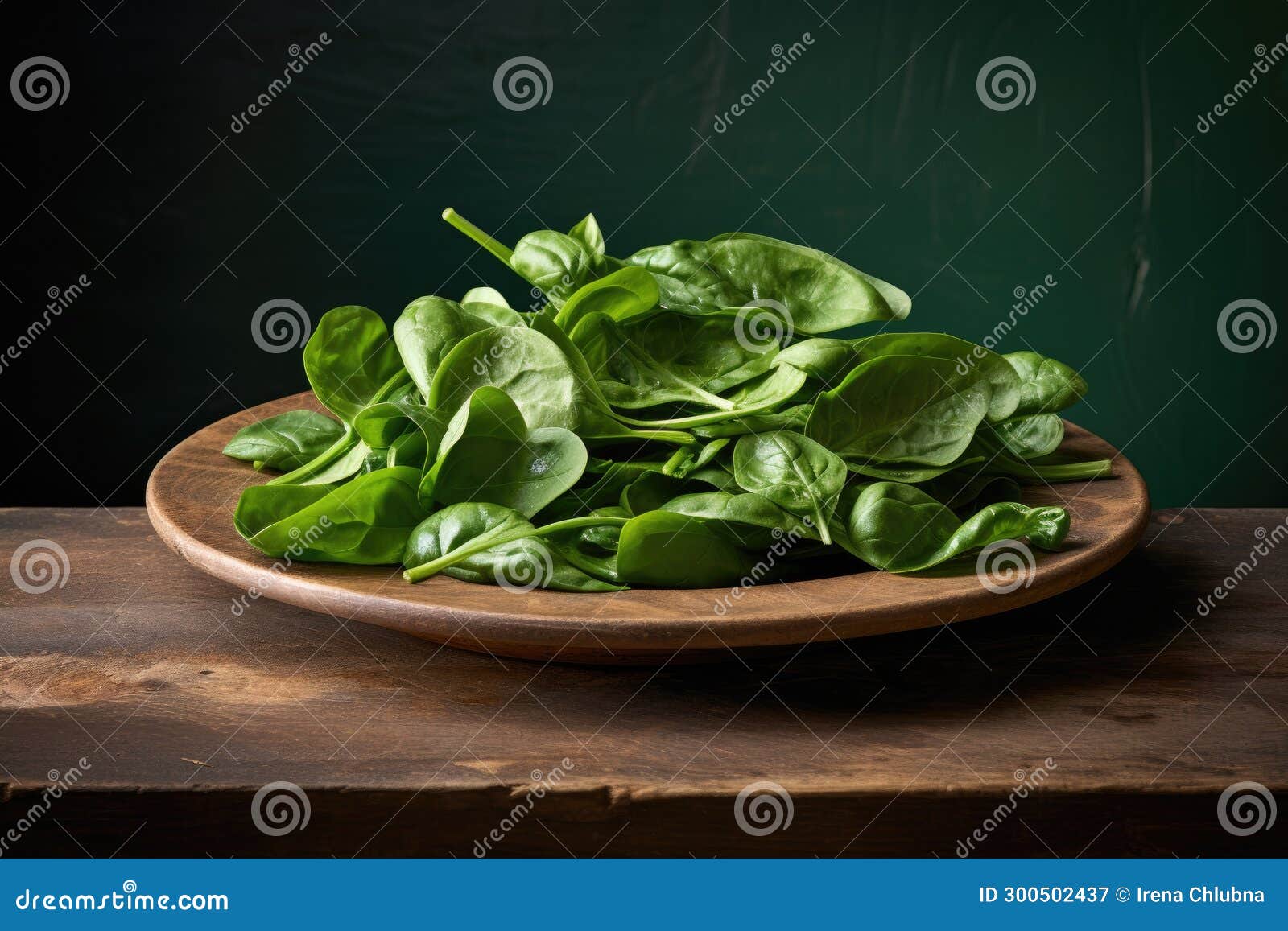 Fresh Spinach Leaves on Rustic Wooden Table Stock Illustration