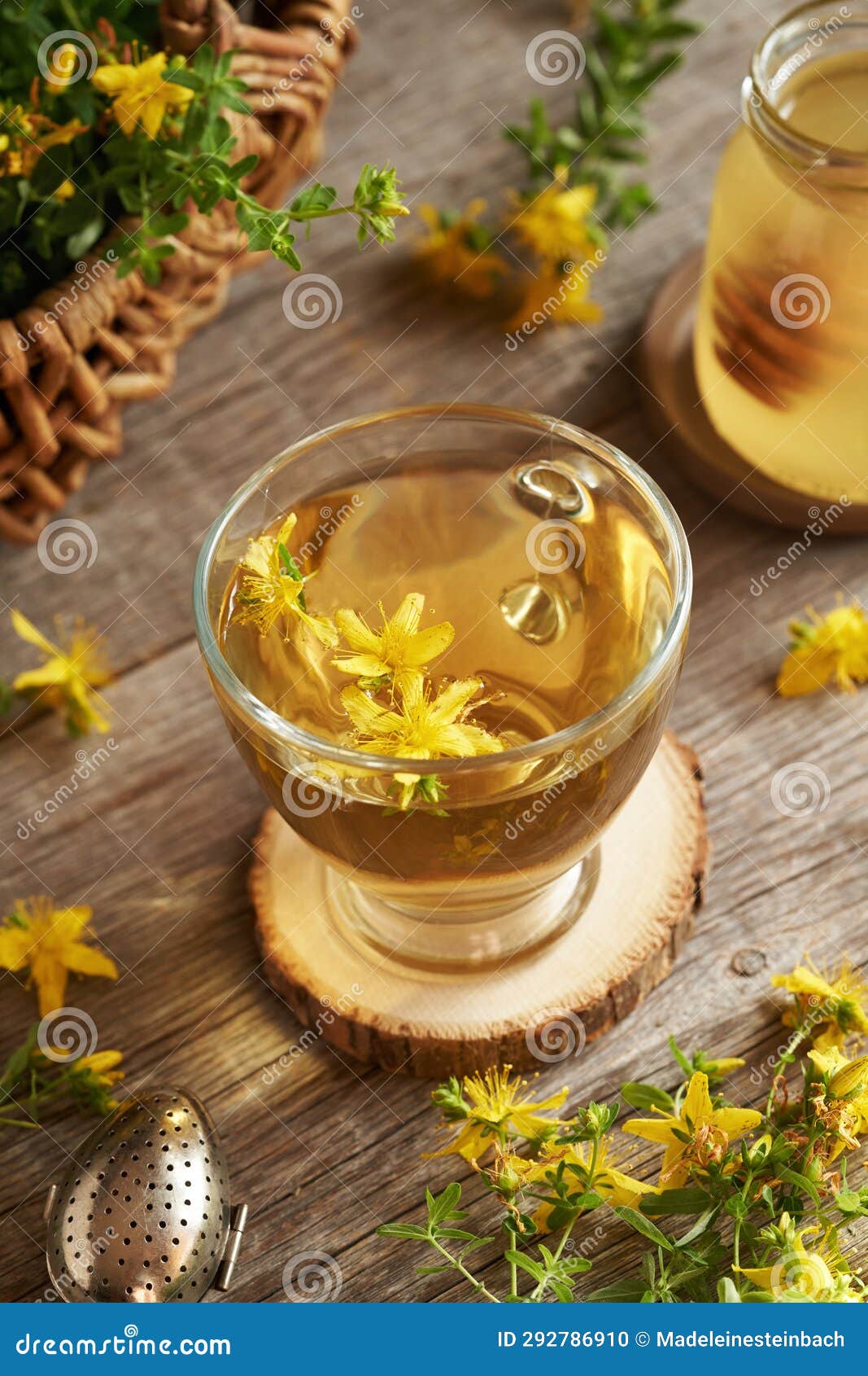 Fresh St. John S Wort Flowers in a Cup of Herbal Tea Stock Photo