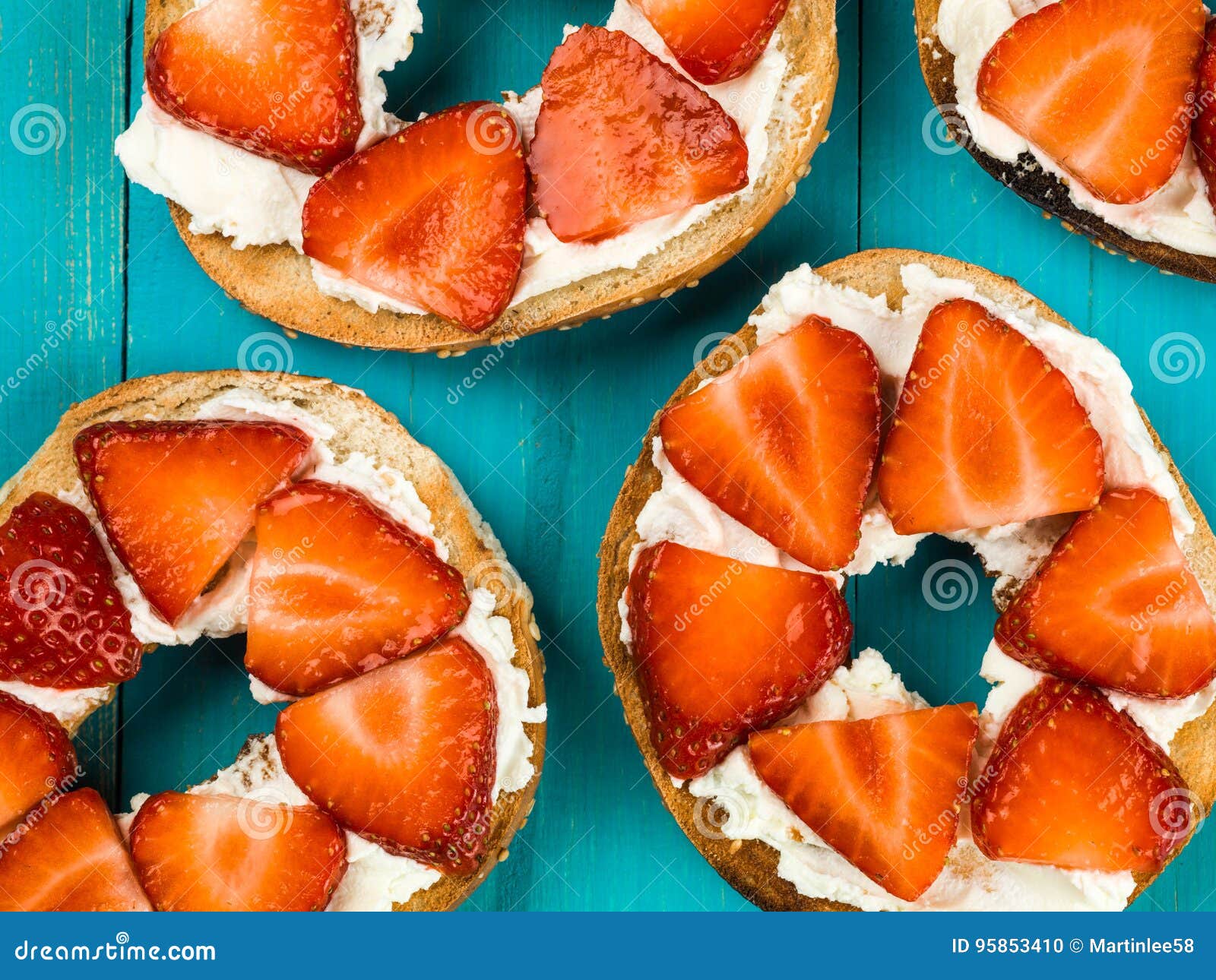 Fresh Strawberries and Cream Cheese on a Bagel Stock Photo Image of