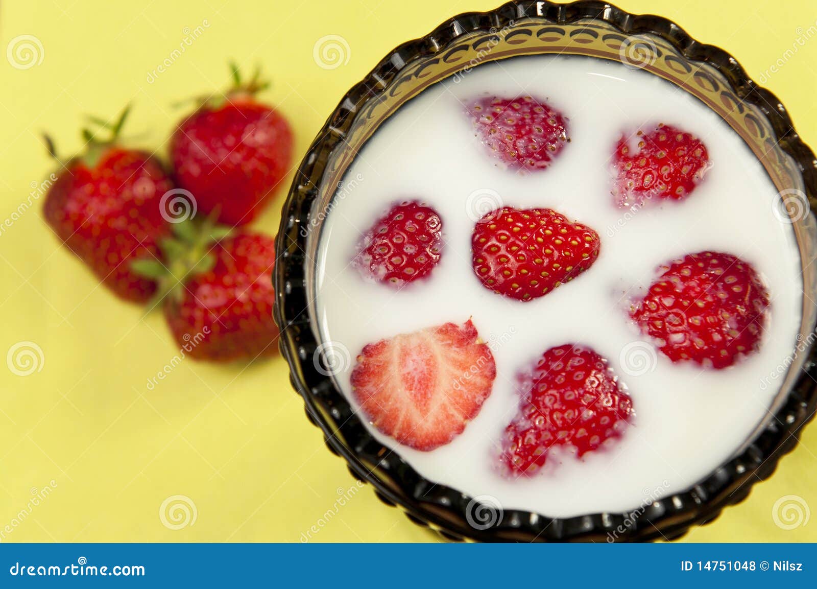 Fresh strawberries in milk stock photo. Image of milk 14751048