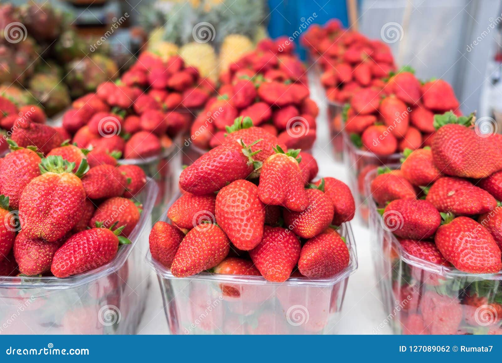 Fresh Strawberries in Plastic Boxes Sold at City Market Stock Photo ...