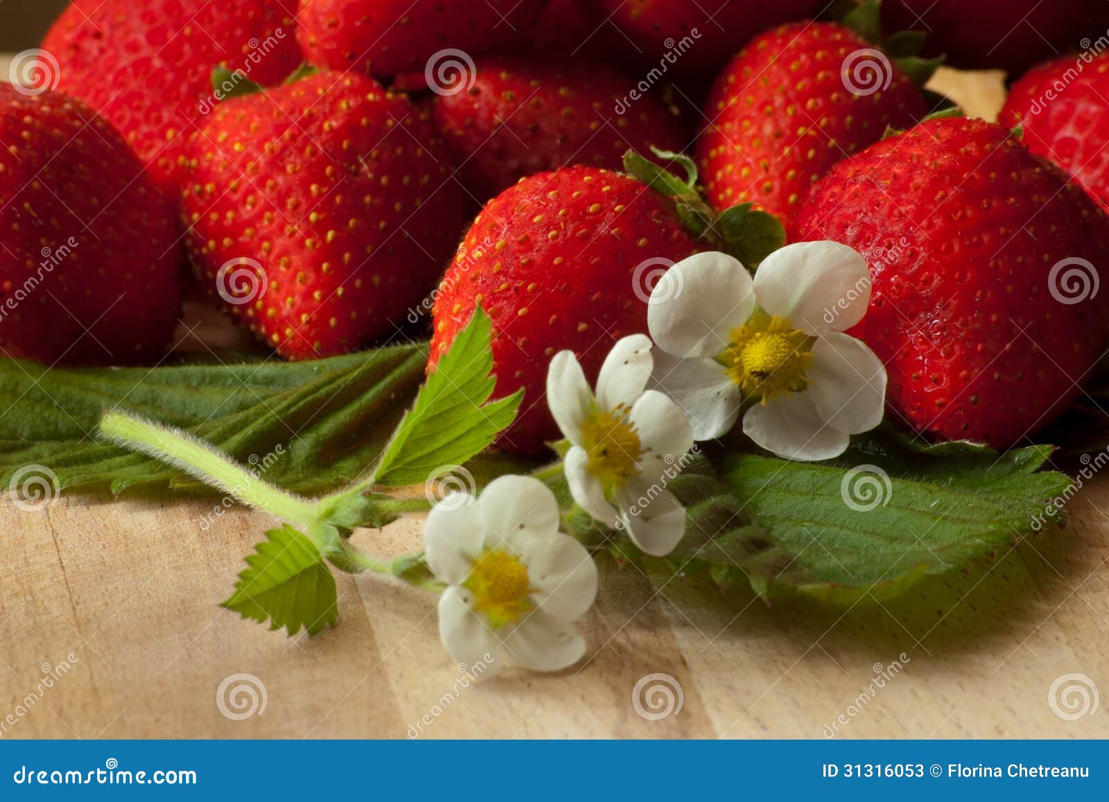 Fresh Strawberries with White Flowers Stock Image Image of vibrant