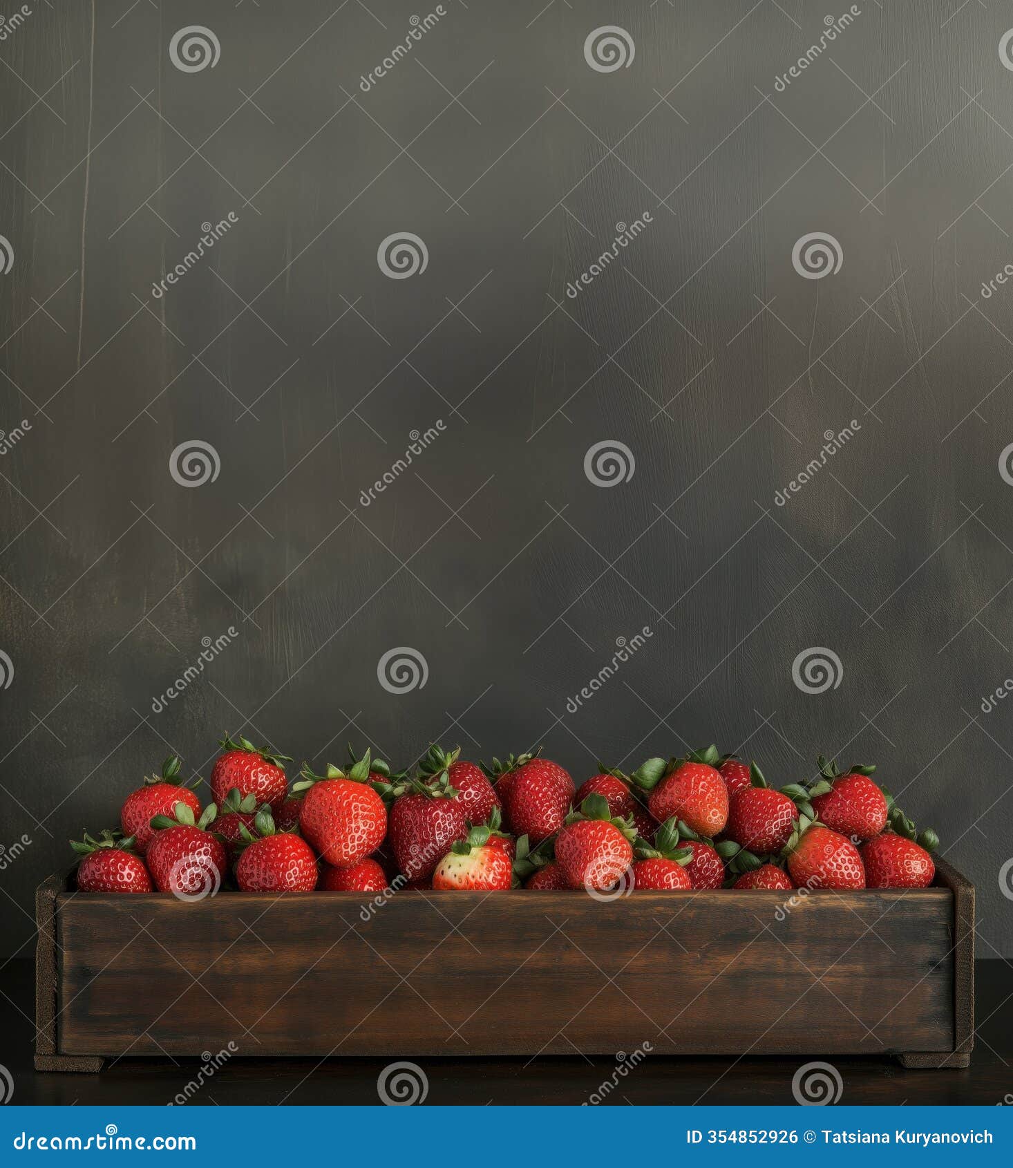 fresh strawberries in wooden crate, vibrant red color, rustic background, healthy snack, natural produce, copy space for