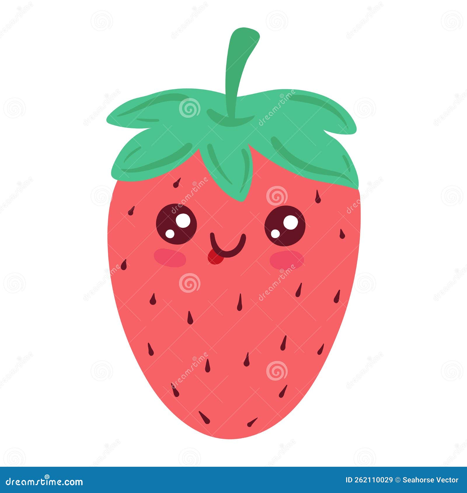 fresh strawberry, bright funny kawaii, in cartoon style, wholesome food, , flat  ,  on