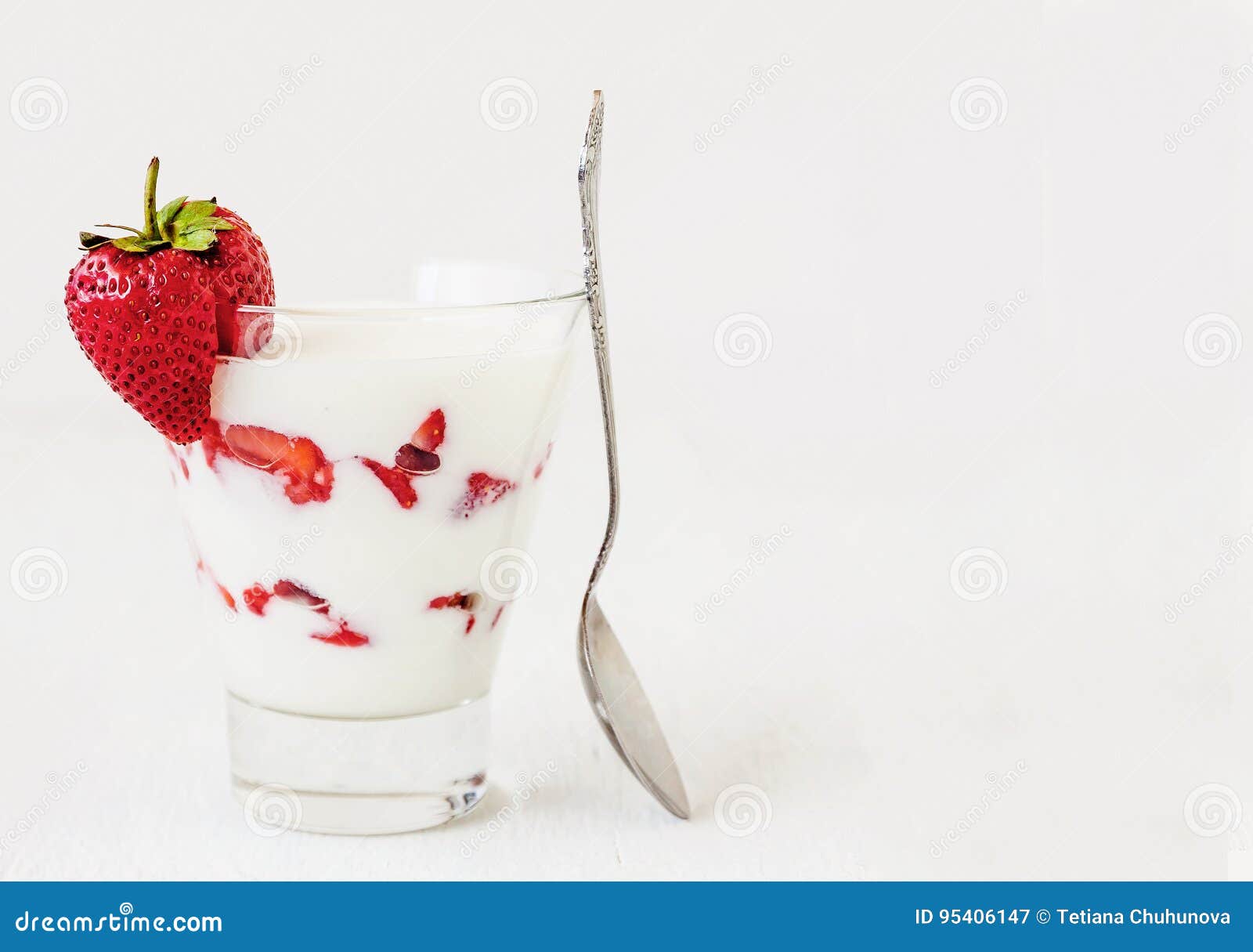 Fresh Strawberry on a Glass with Dessert Yogurt and Strawberry L Stock ...