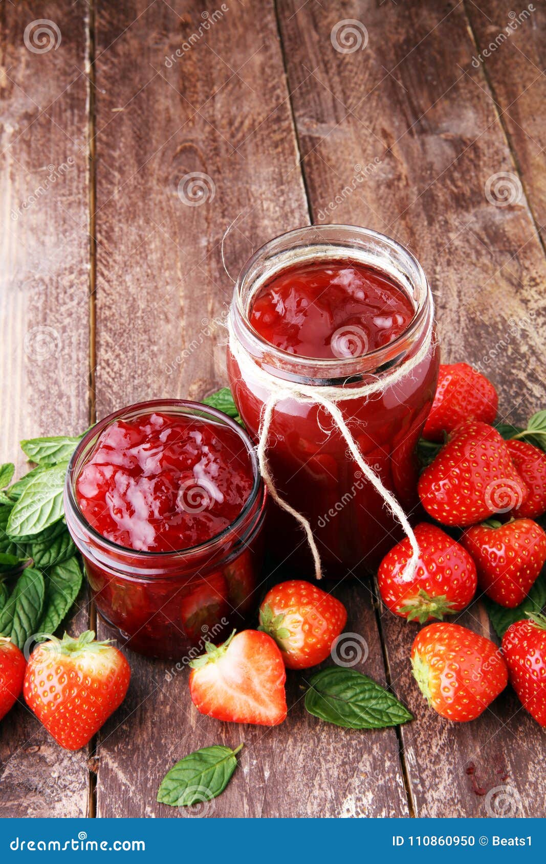 Fresh Strawberry Jam for Breakfast and Strawberries. Stock Photo