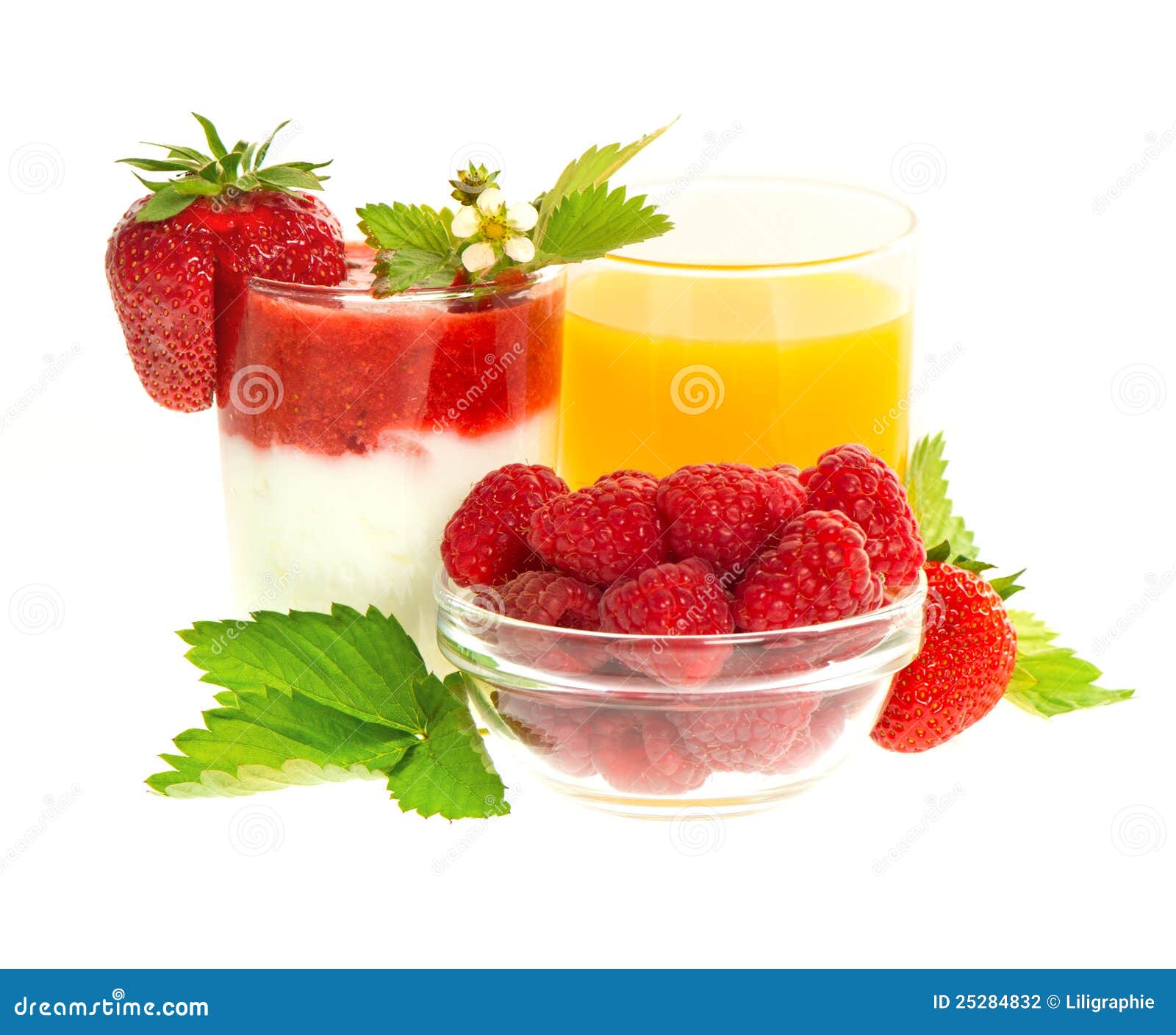 Fresh Strawberry Yogurt and Orange Juice Stock Photo Image of