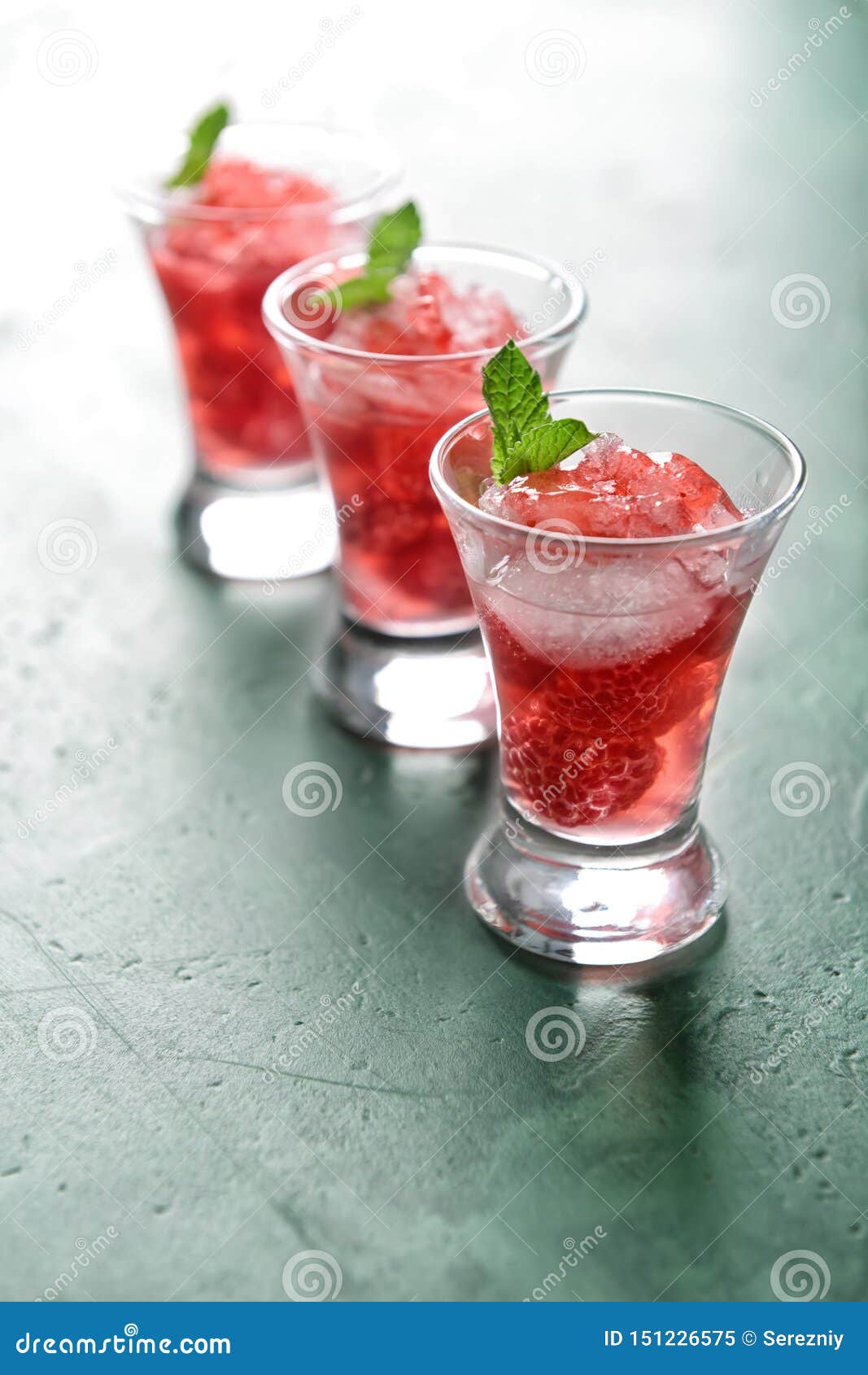 Fresh Summer Cocktail in Shot Glasses on Table Stock Image Image of