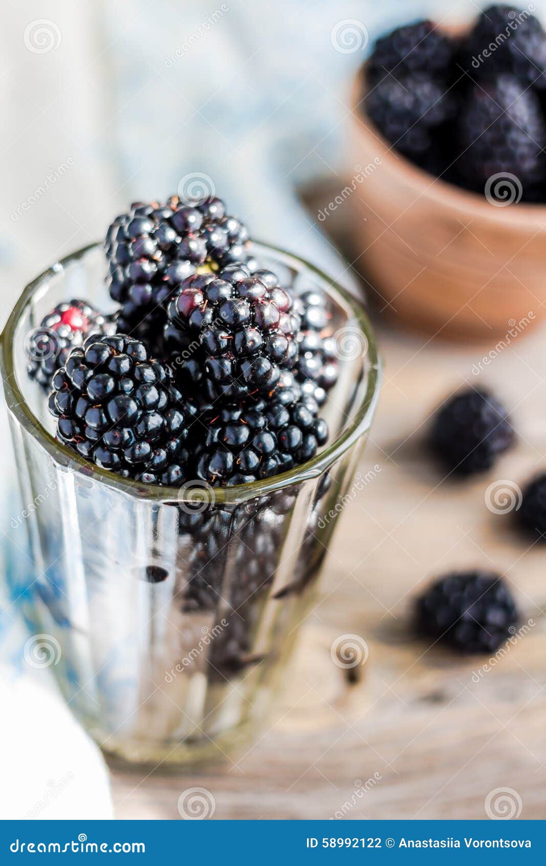 Fresh Sweet Blackberry in Glass on a Wooden Table, Closeup Stock Photo ...