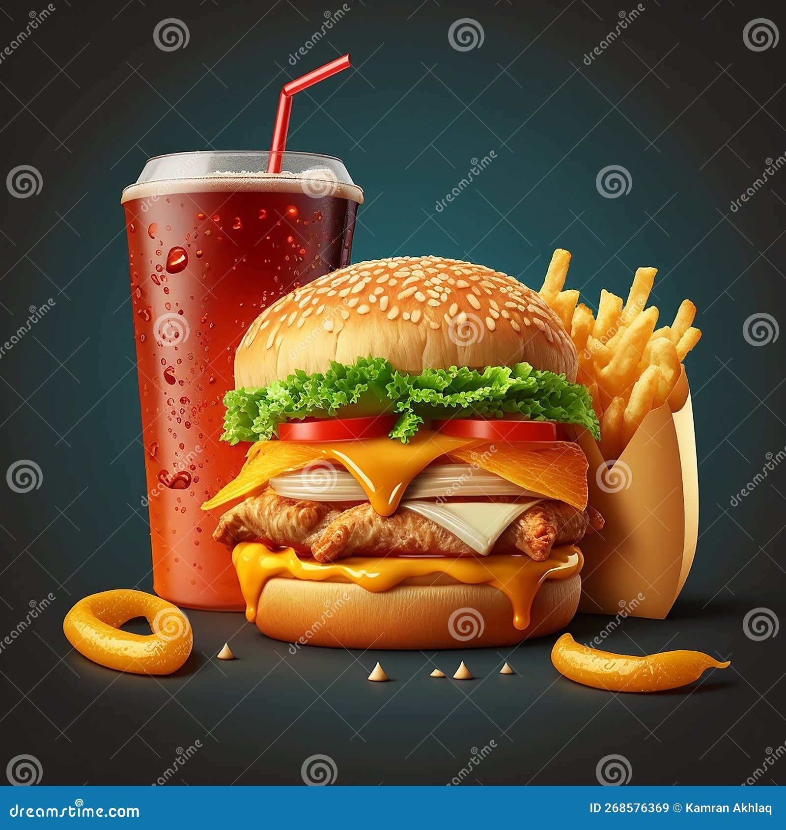 fresh and tasty fast food, burger, fries & cold drink