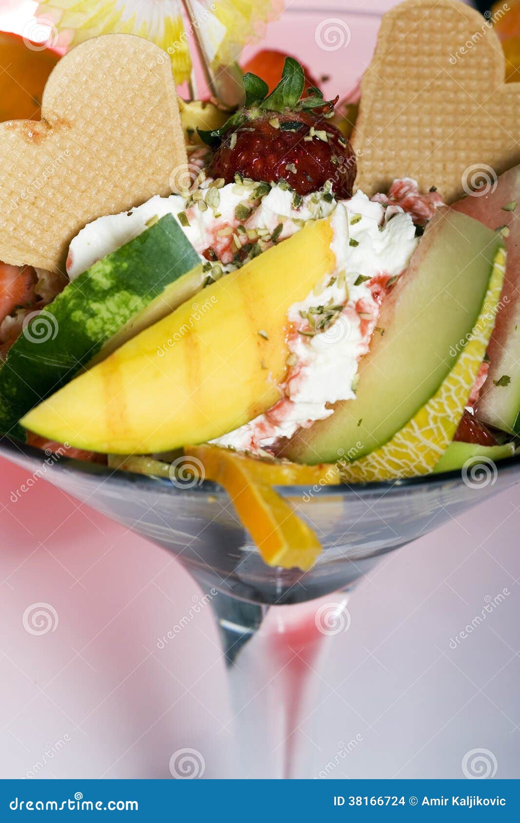Fresh Tropical Fruit with Cream or Ice Cream Stock Photo Image of