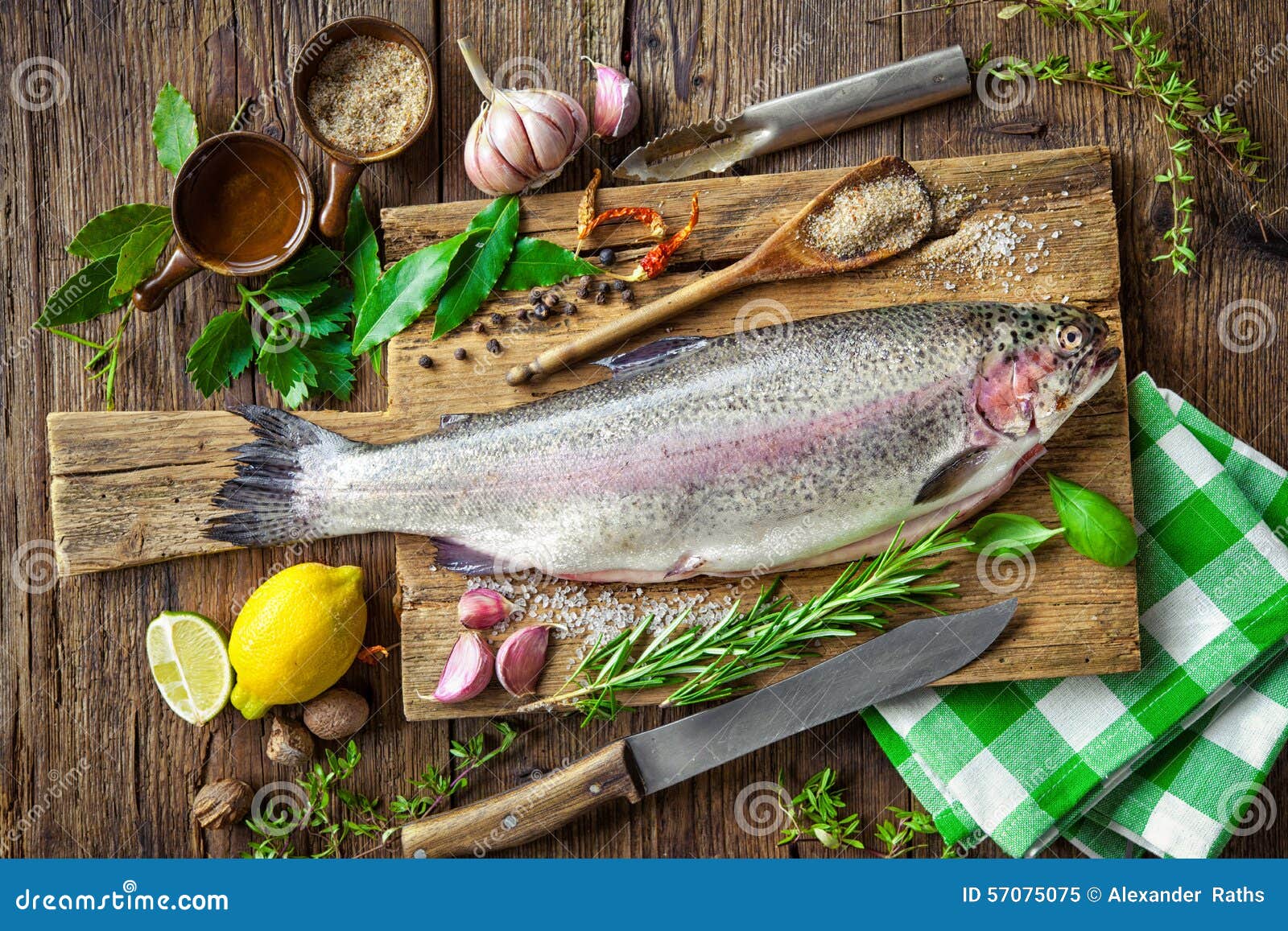 Fresh Trout with Spices and Seasoning Stock Image Image of knife