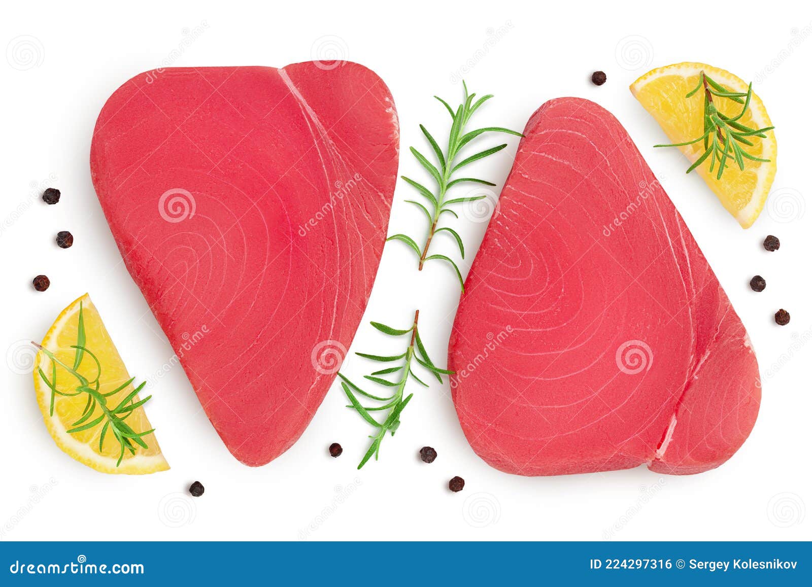 Fresh Tuna Fish Fillet Steak With Rosemary Lemon And Peppercorns