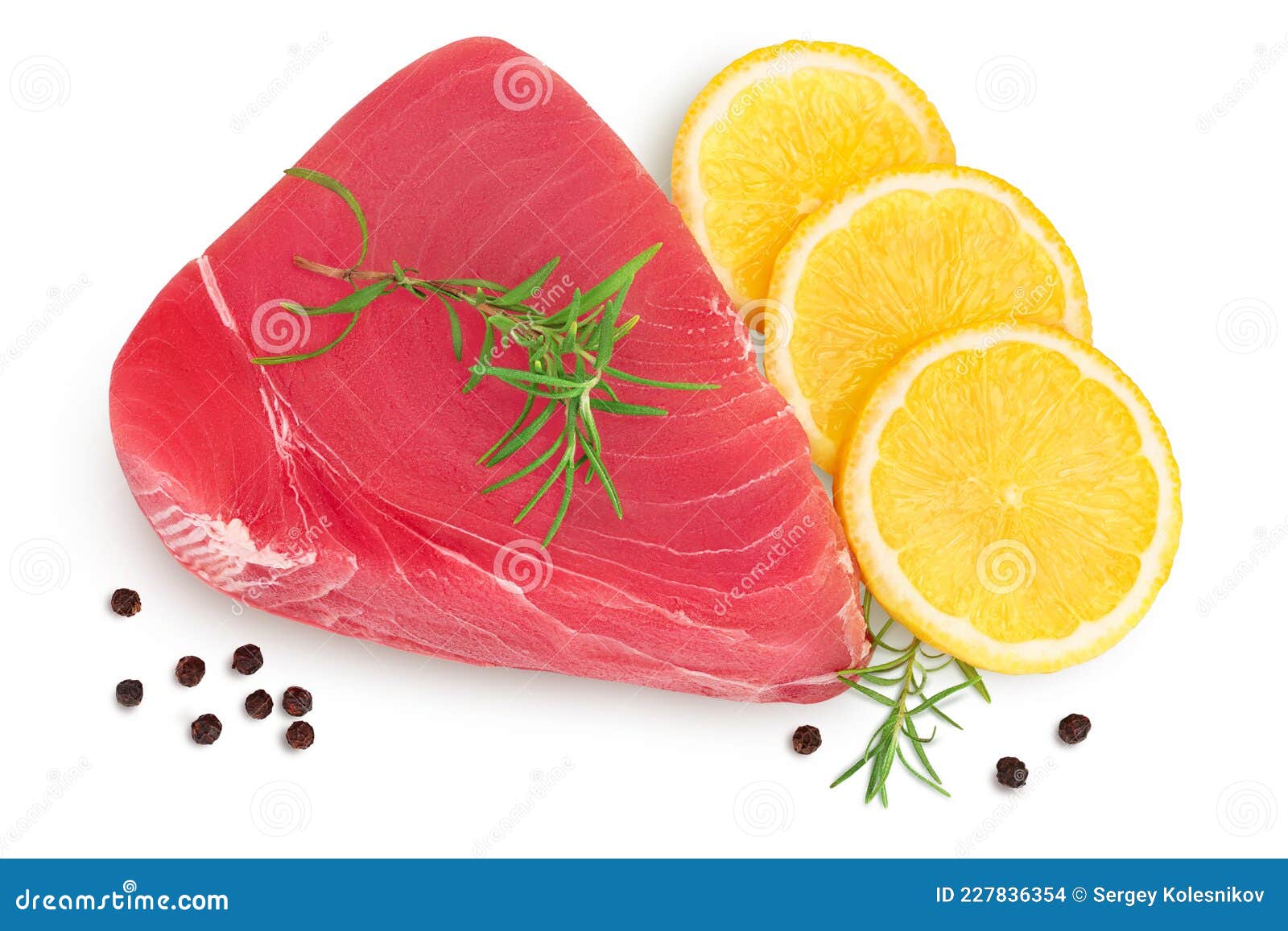Fresh Tuna Fish Fillet Steak With Rosemary Lemon And Peppercorns