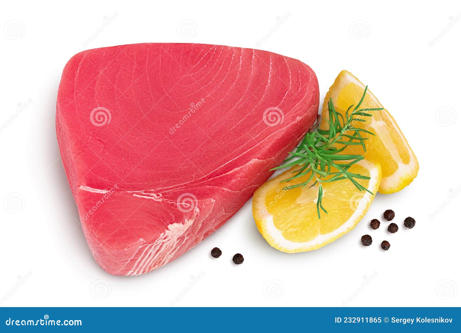 Fresh Tuna Fish Fillet Steak With Rosemary Lemon And Peppercorns