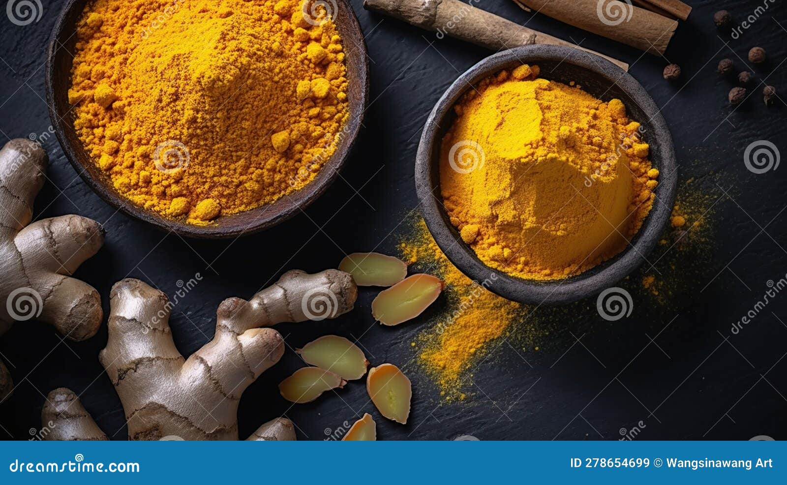 Fresh Turmeric, Curcuma, Tumeric Roots, AI Generated Image Stock Image