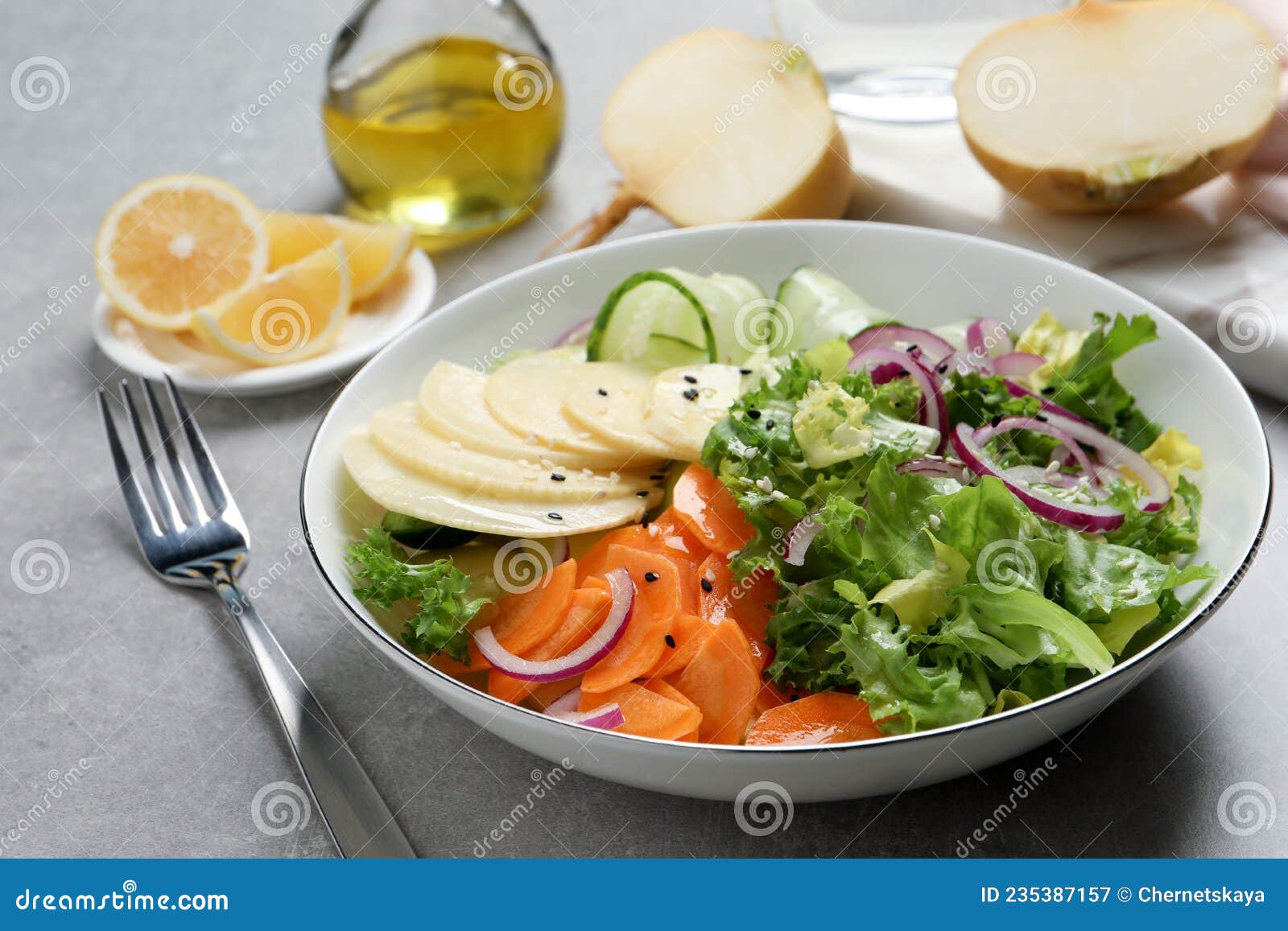Fresh Turnip Salad Served on Grey Table Stock Image Image of food