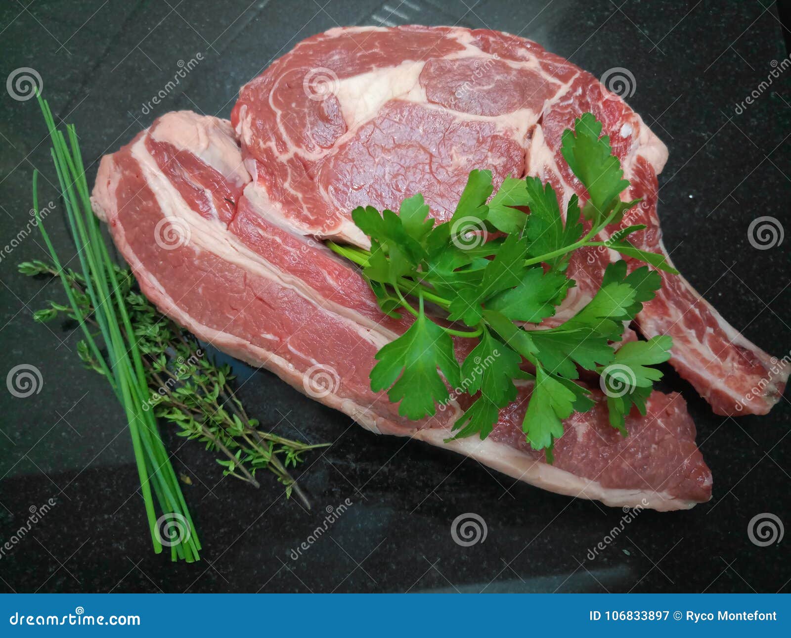 Fresh Uncooked Rump Steak with Herbs Stock Image Image of rump