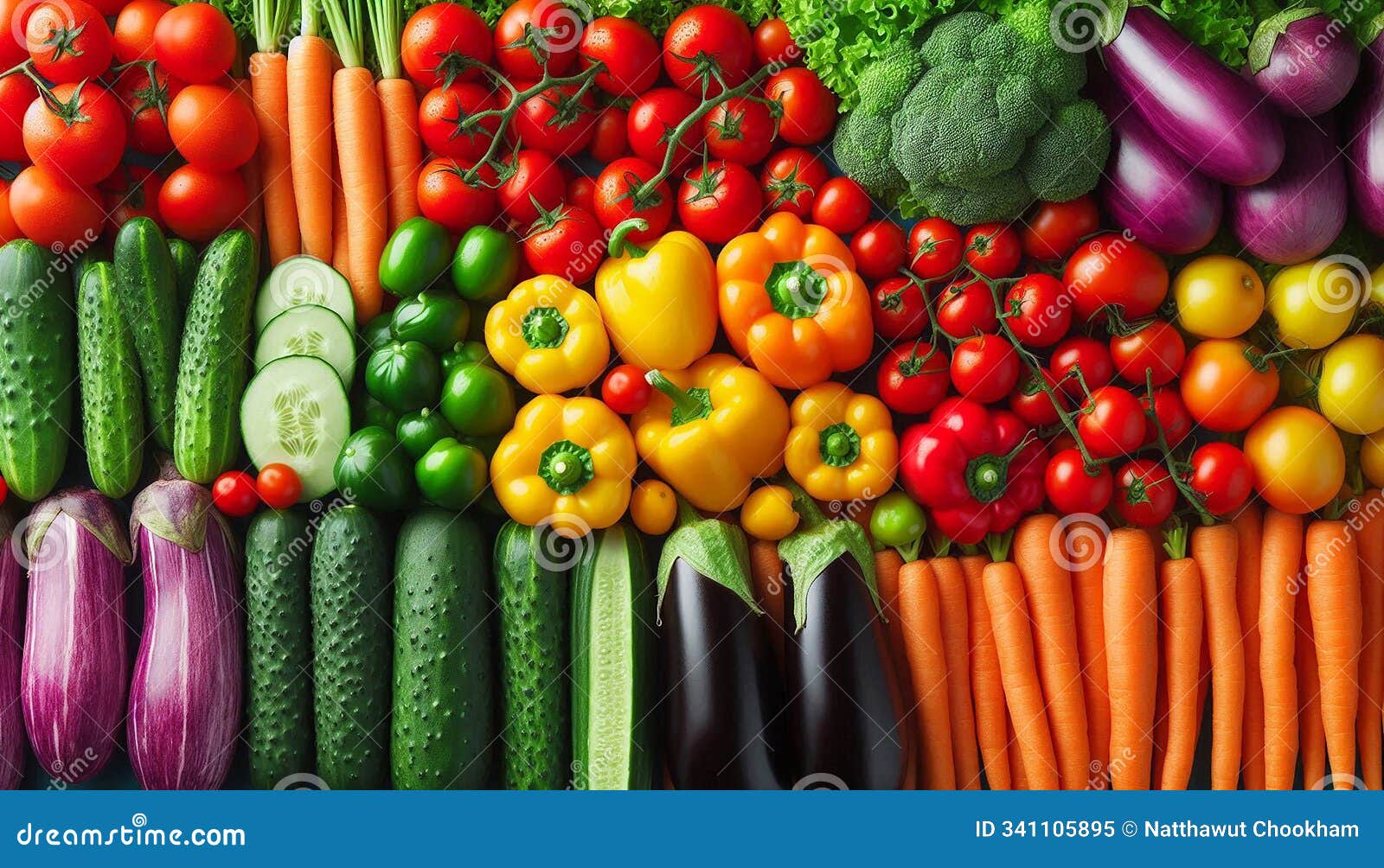 fresh variety of colorful vegetables displayed flat