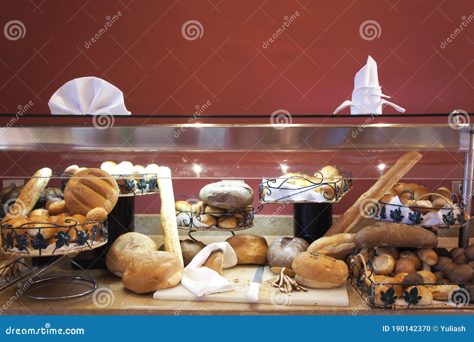Fresh Various Breads on the Counter. Buffet at the Hotel Stock Photo Image of bread, market