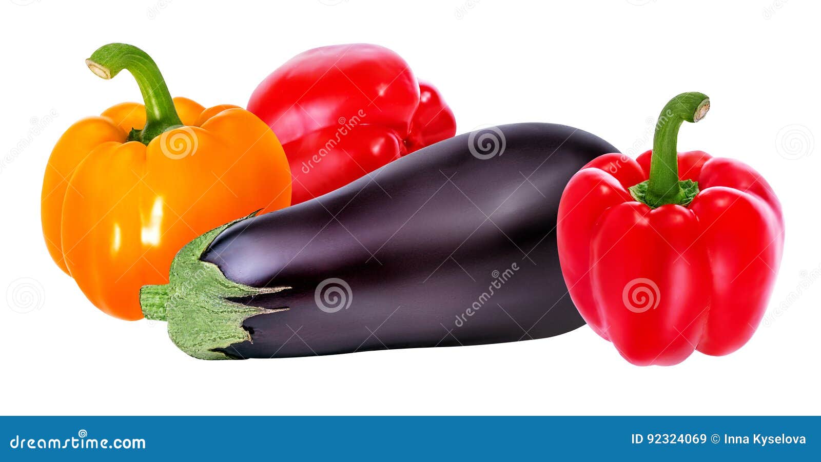 Fresh Vegetable Eggplants and Pepper Isolated on White Stock Image