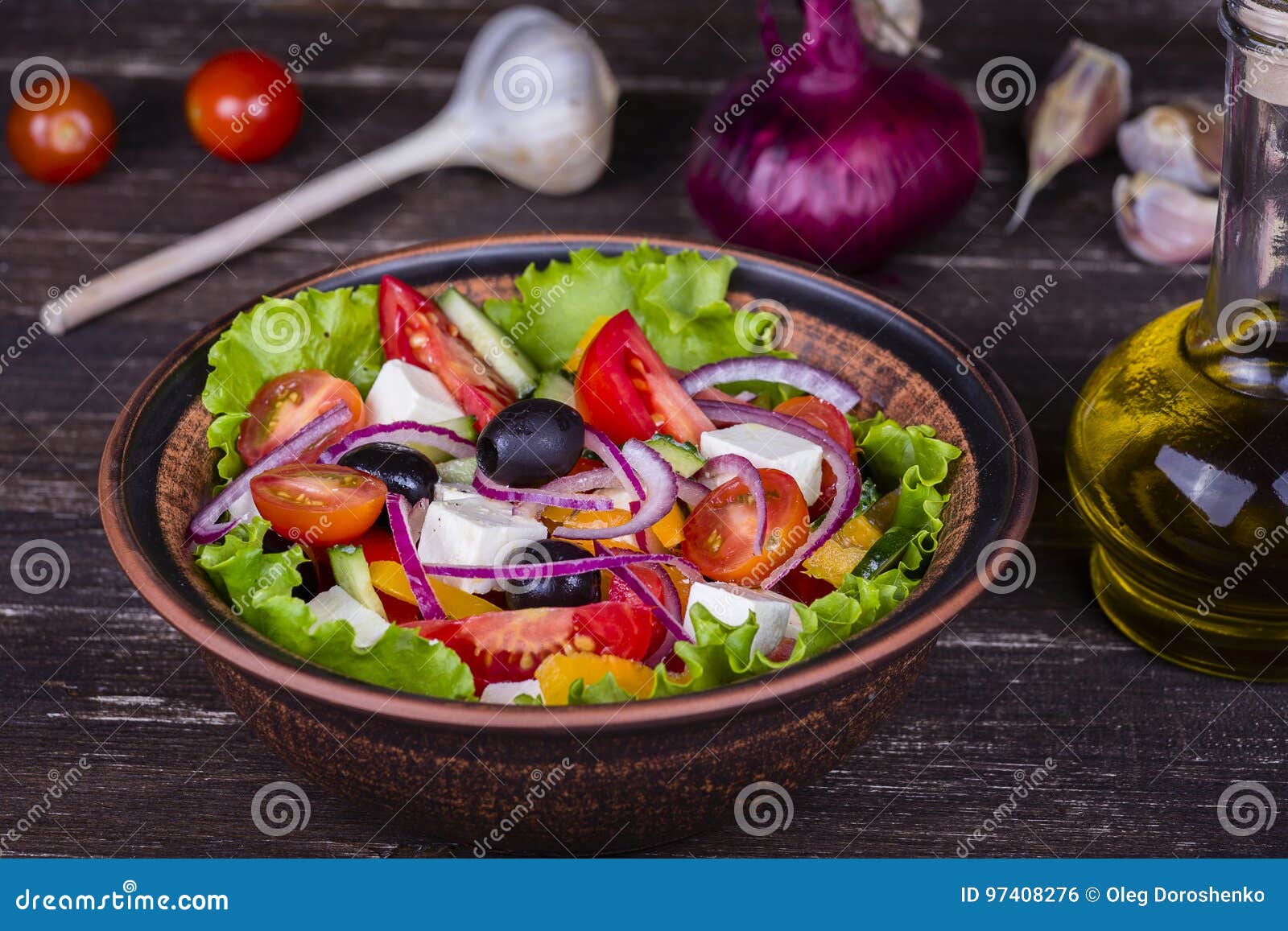 Fresh Vegetable Greek Salad on the Table Stock Photo Image of herbal