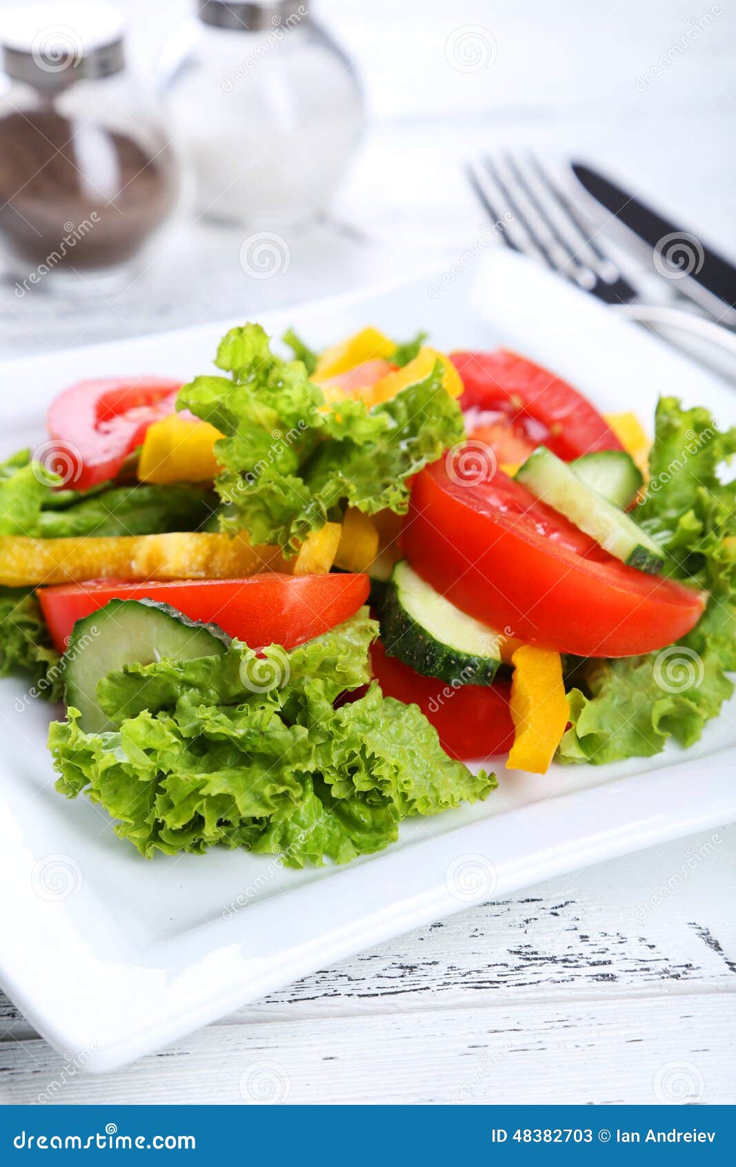Fresh Vegetable Salad on Wooden Background Stock Image Image of leaf