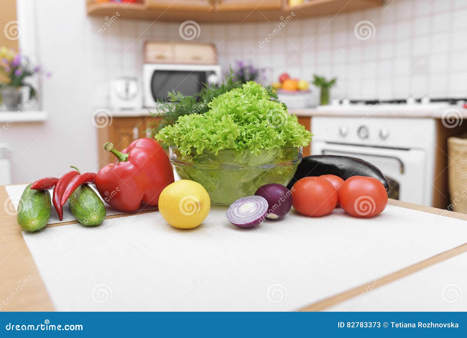 Fresh Vegetables on Kitchen Table. Stock Image Image of decorating
