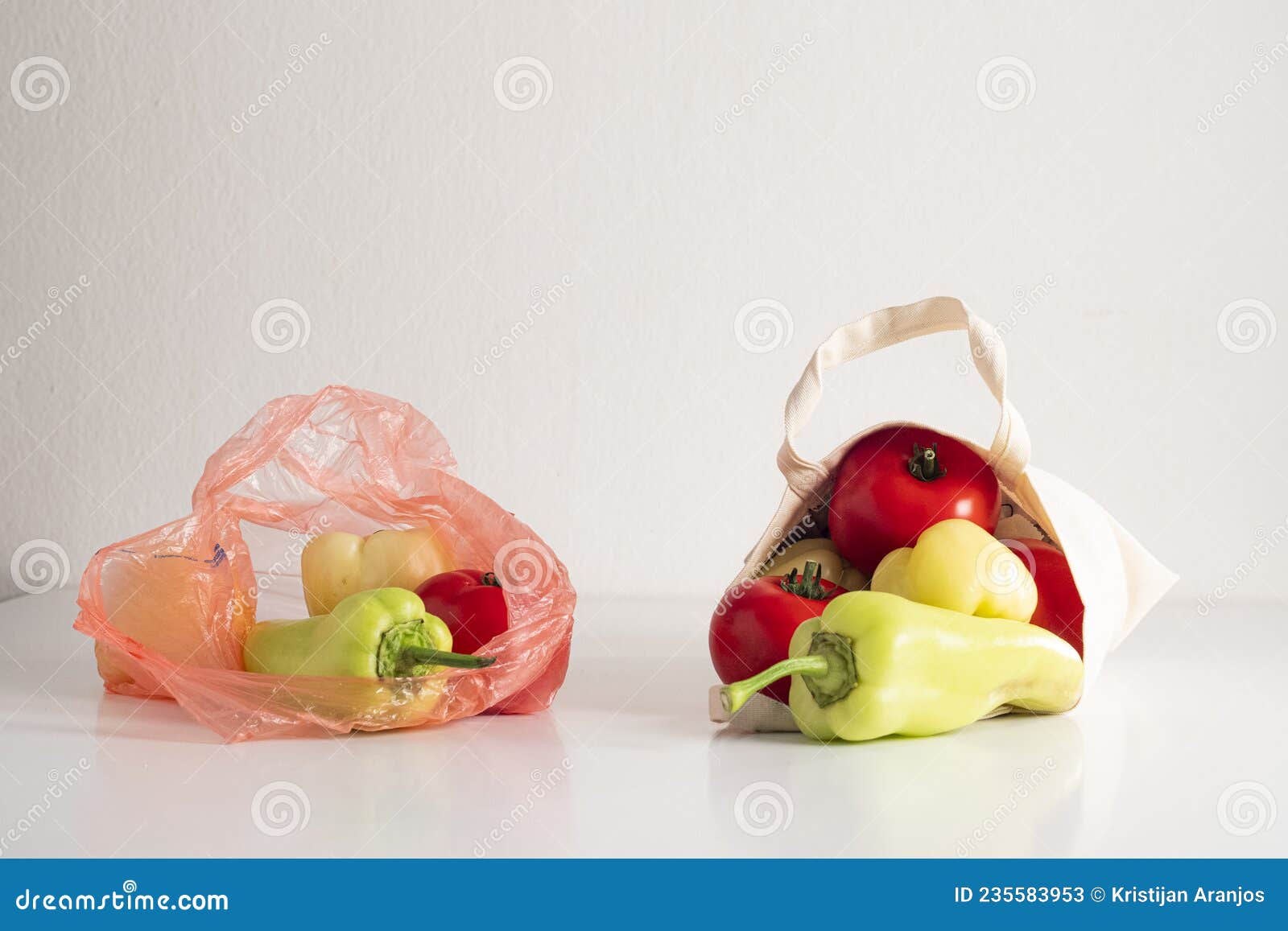 Fresh Vegetables in Plastic Bag Vs. Reusable Bag Stock Image Image of bags, recycling 235583953
