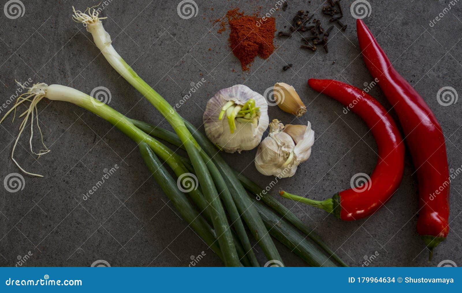 fresh vegetables and spices on a table flat lay
