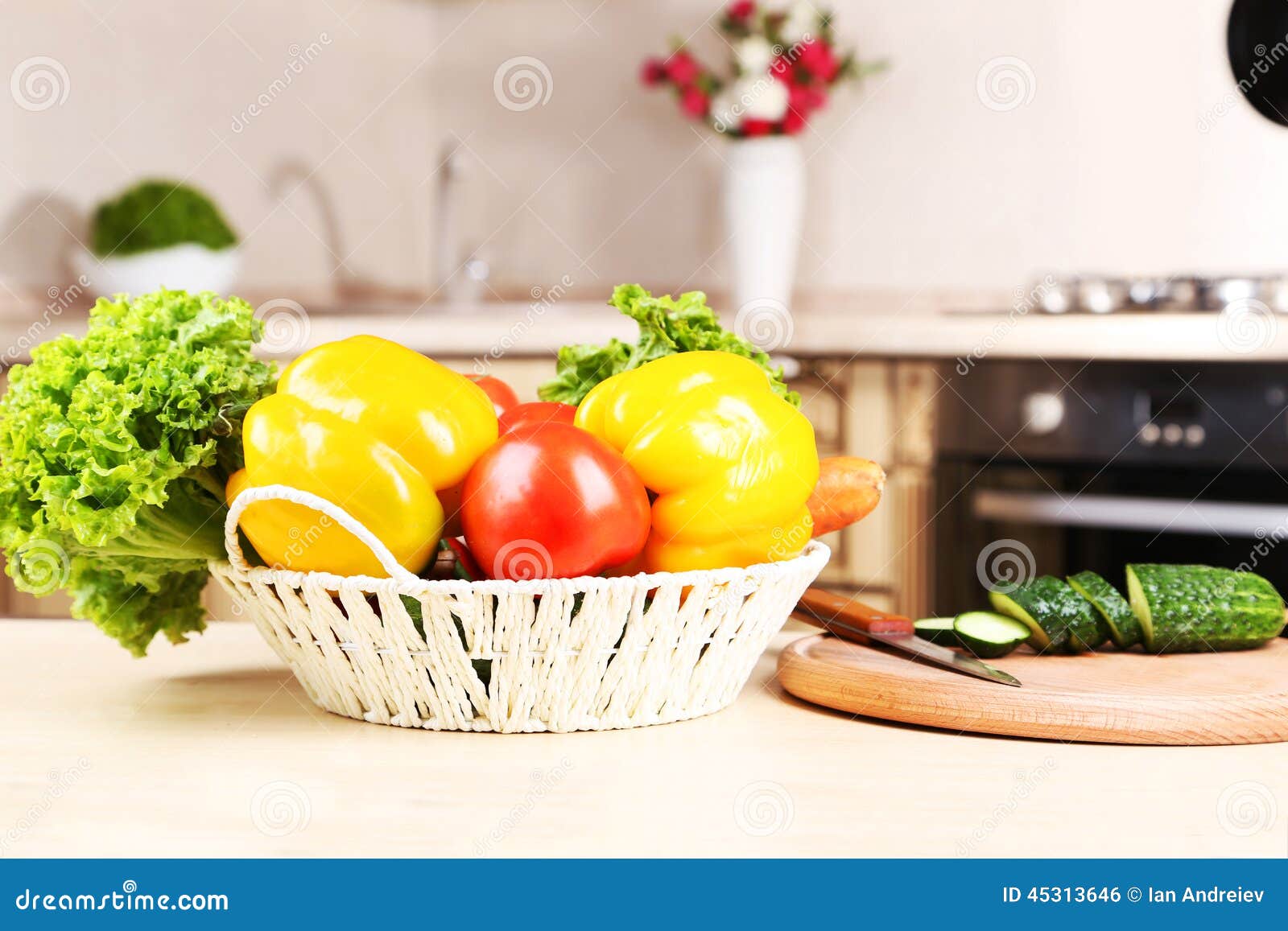Fresh Vegetables on a Table in the Kitchen. Stock Photo Image of