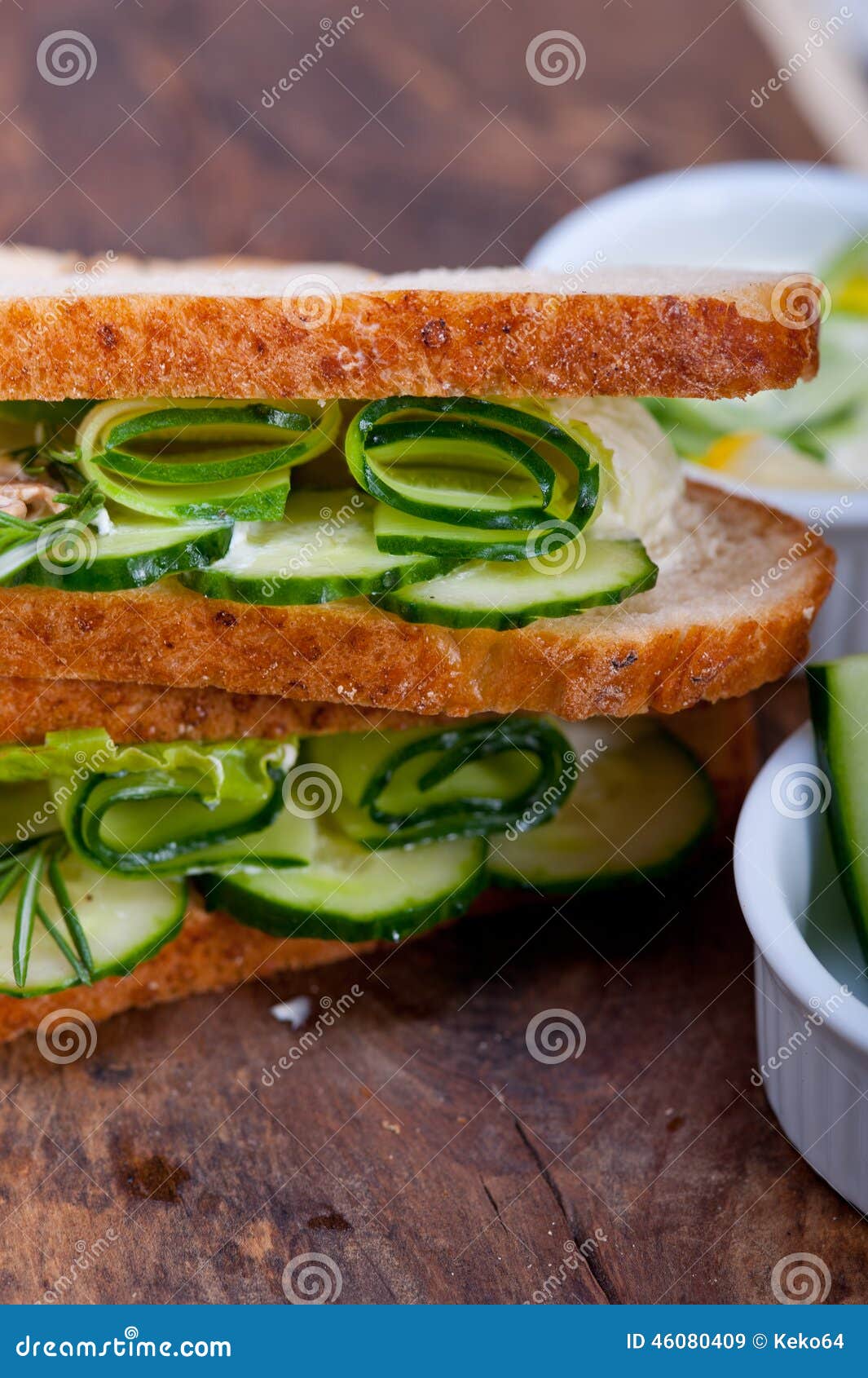 Fresh Vegetarian Sandwich with Garlic Cheese Dip Salad Stock Image