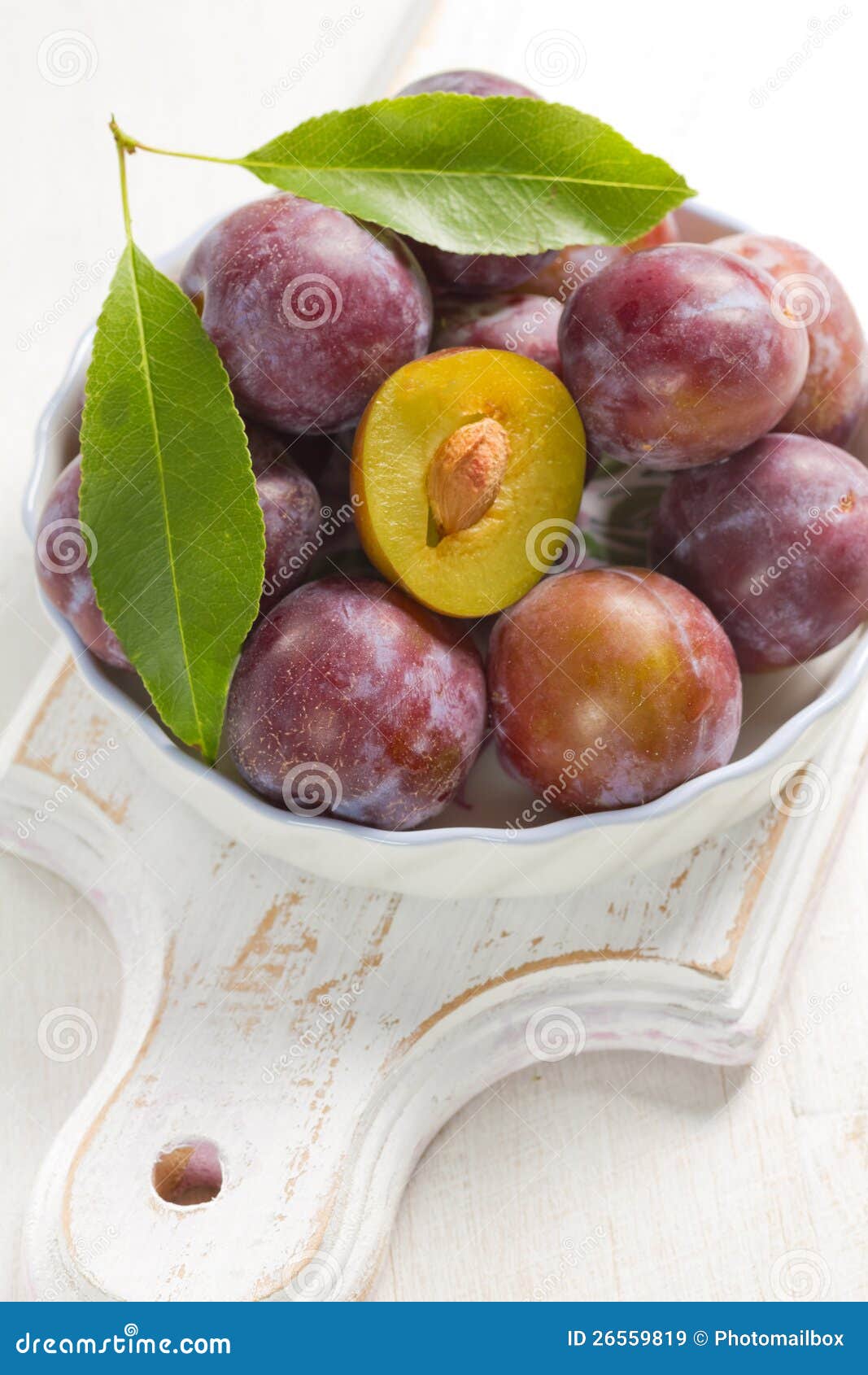 Fresh Wet Plums with Leaves in the Bowl Stock Image Image of harvest
