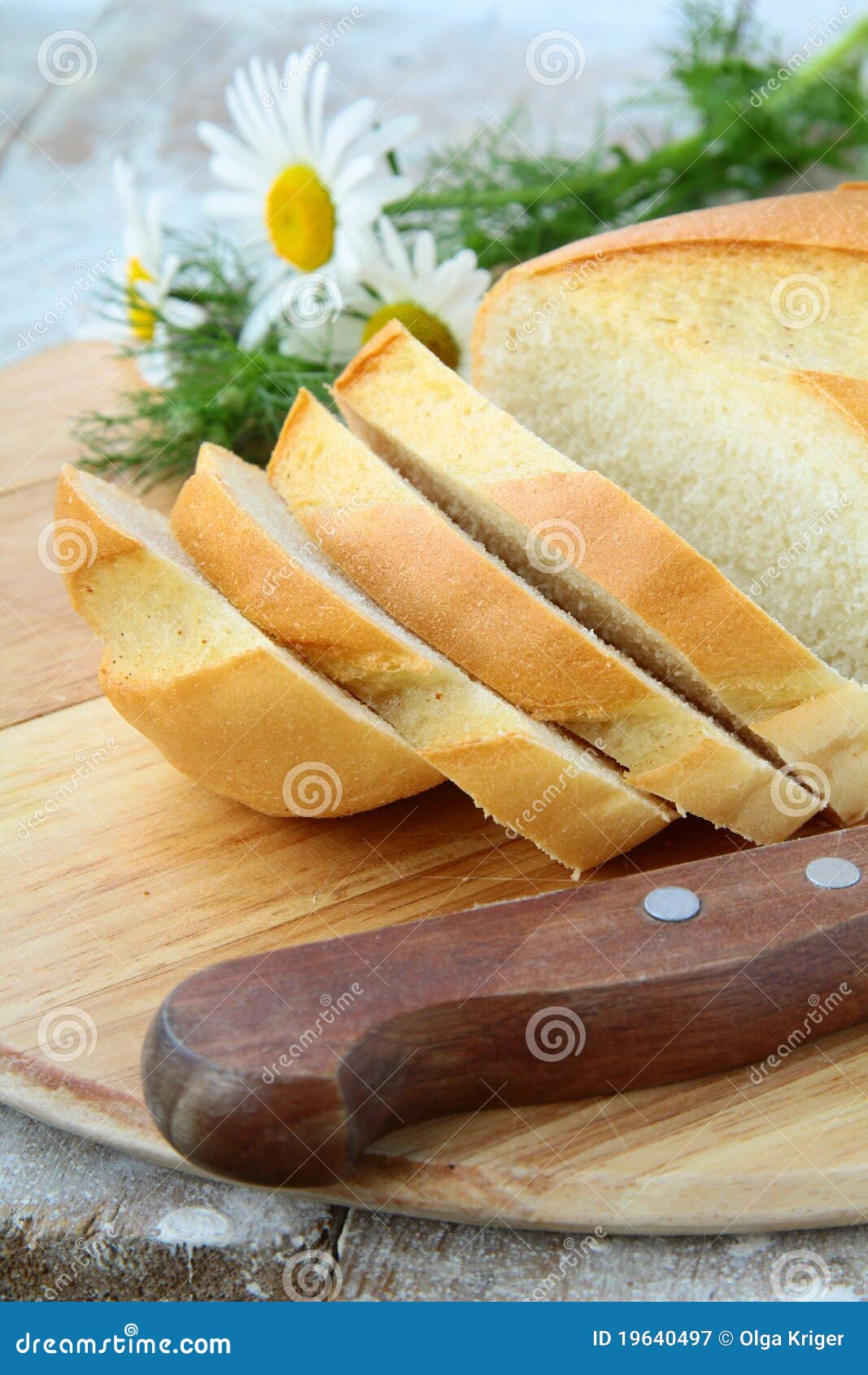 Fresh White Loaf of Bread with a Knife Stock Image Image of slice