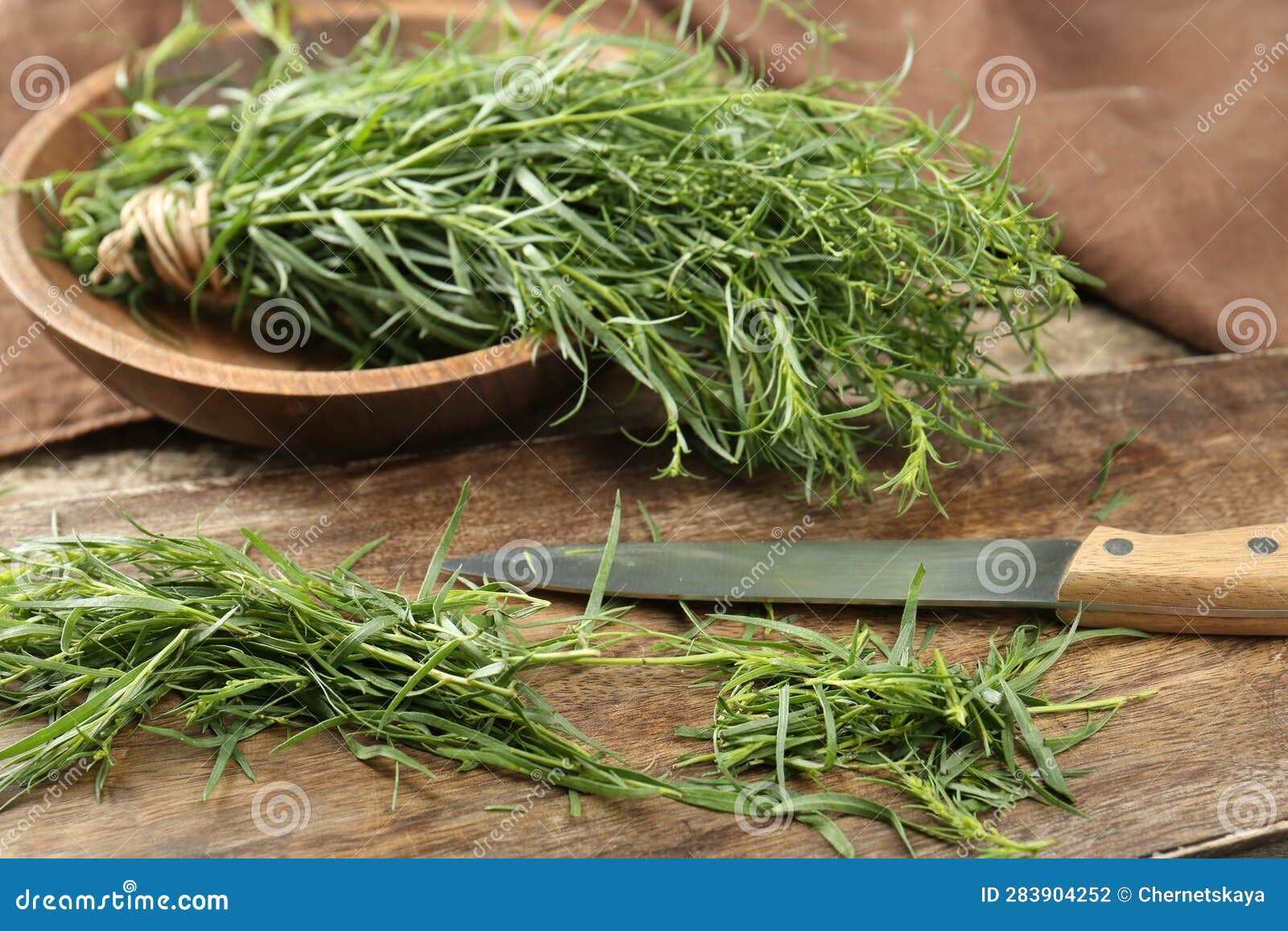 Fresh Whole and Cut Tarragon Sprigs on Table Stock Photo Image of