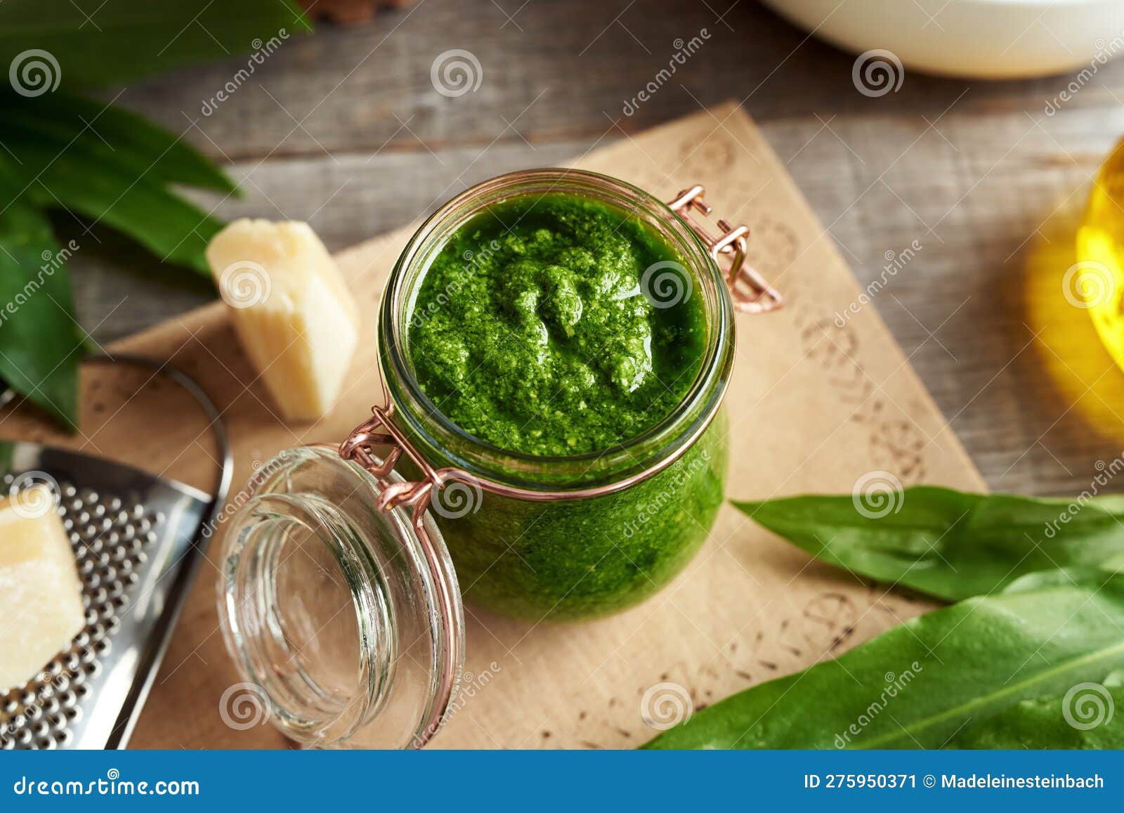 Fresh Wild Garlic Green Pesto in a Jar Stock Image Image of foraging