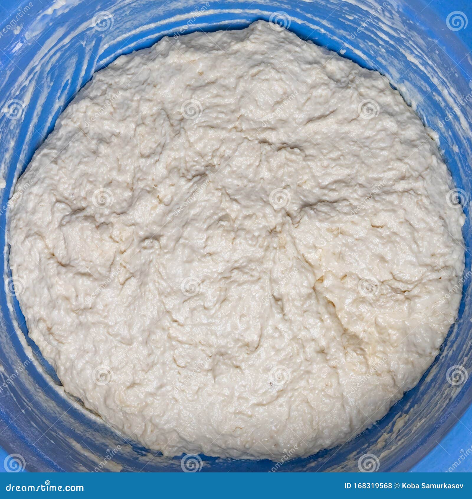 Fresh Yeast Dough in a Big Blue Bowl Stock Photo Image of brown