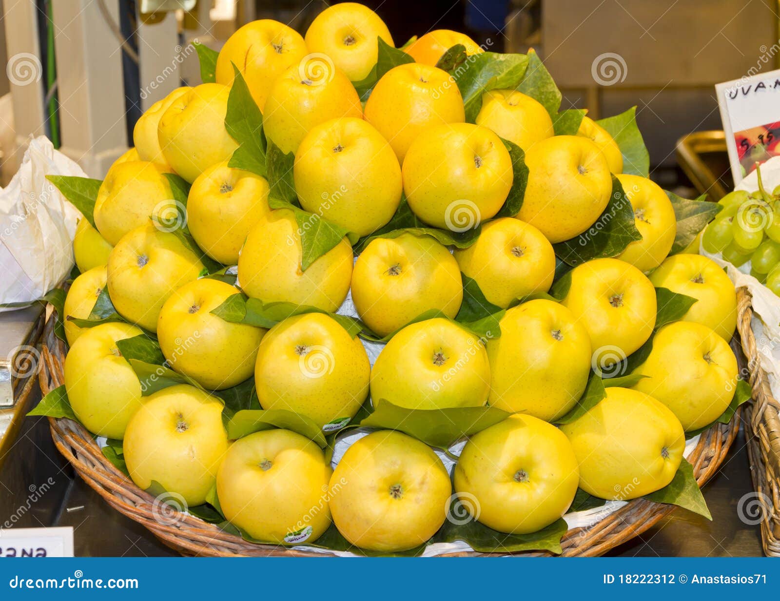 Fresh Yellow Apples at a Fruit Market Stock Photo Image of groceries