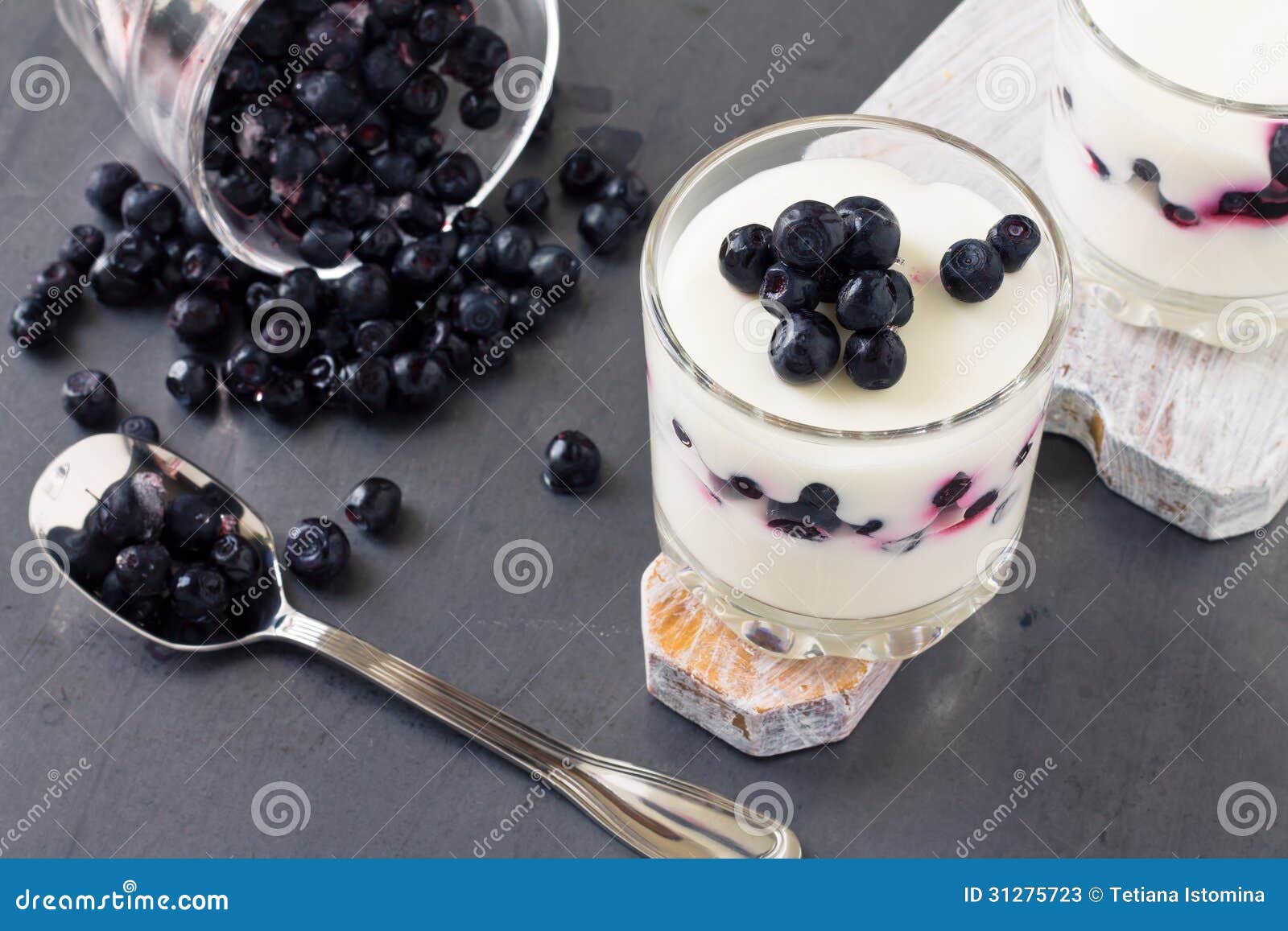 Fresh Yogurt and Blueberries Dessert Stock Image Image of coulis