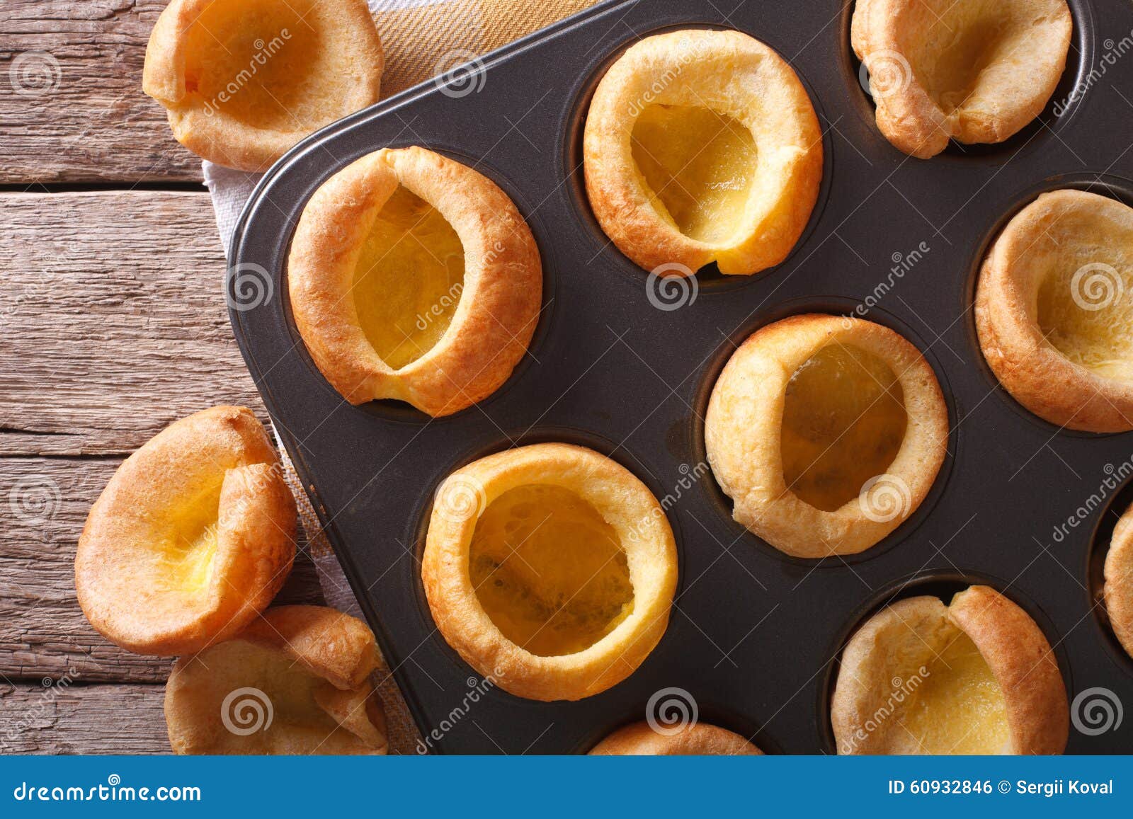 Fresh Yorkshire Puddings in Baking Dish Macro. Horizontal Top Vi Stock